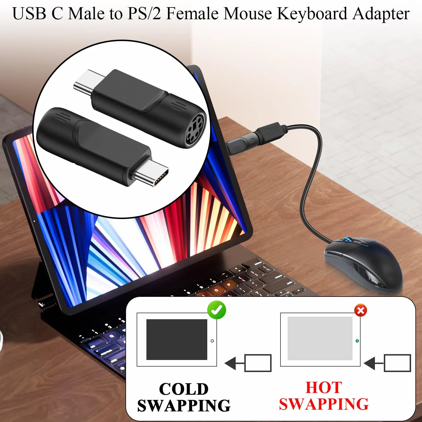 Adaptateur USB C vers PS2 Lot de 2 pour clavier souris PC portable