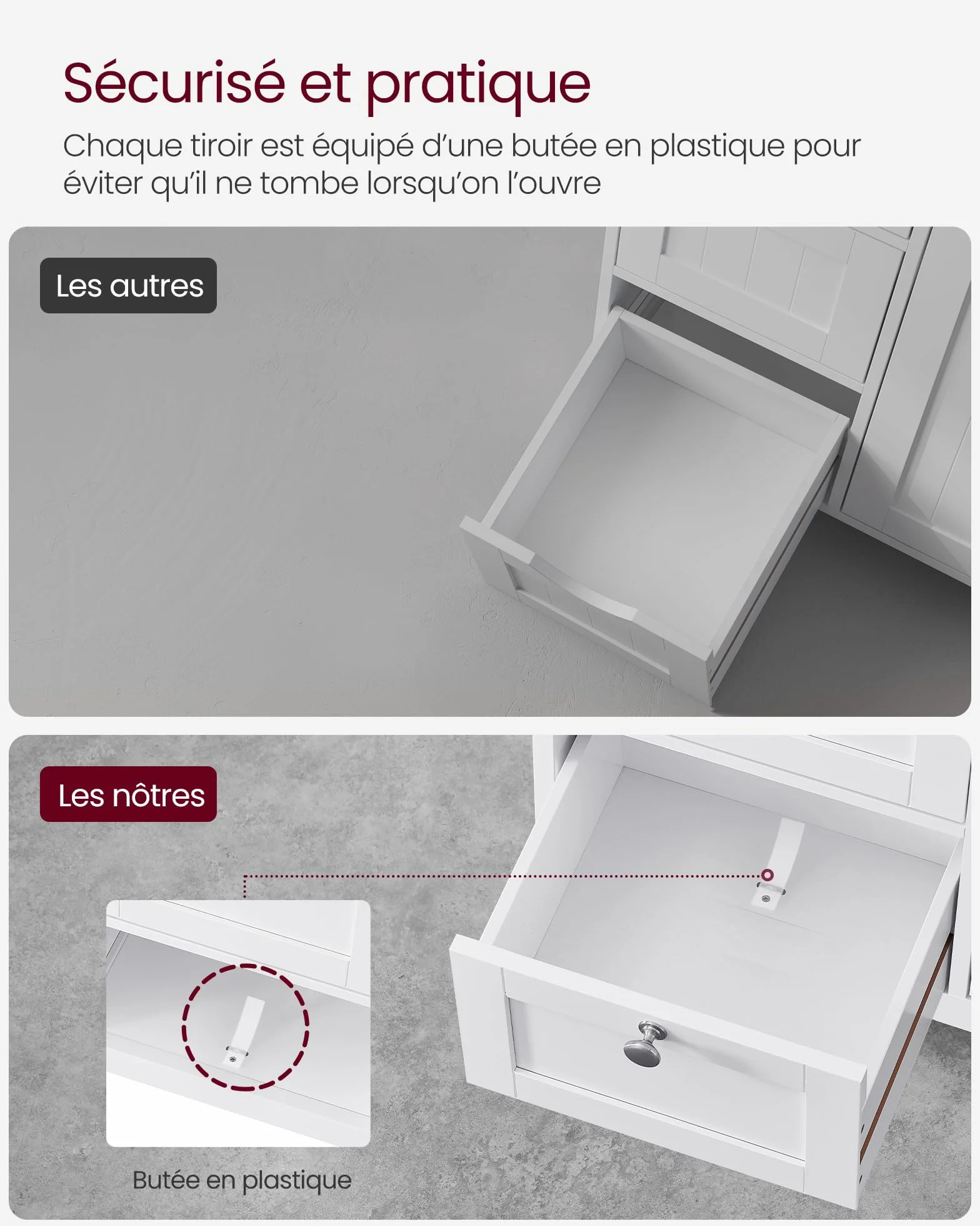 VASAGLE Meuble de Salle de Bain, Meuble de Rangement, Commode, Placard, Armoire, avec Étagères Réglables, 3 Tiroirs, 30 x 60 x 80 cm, Blanc BBC542P31V1