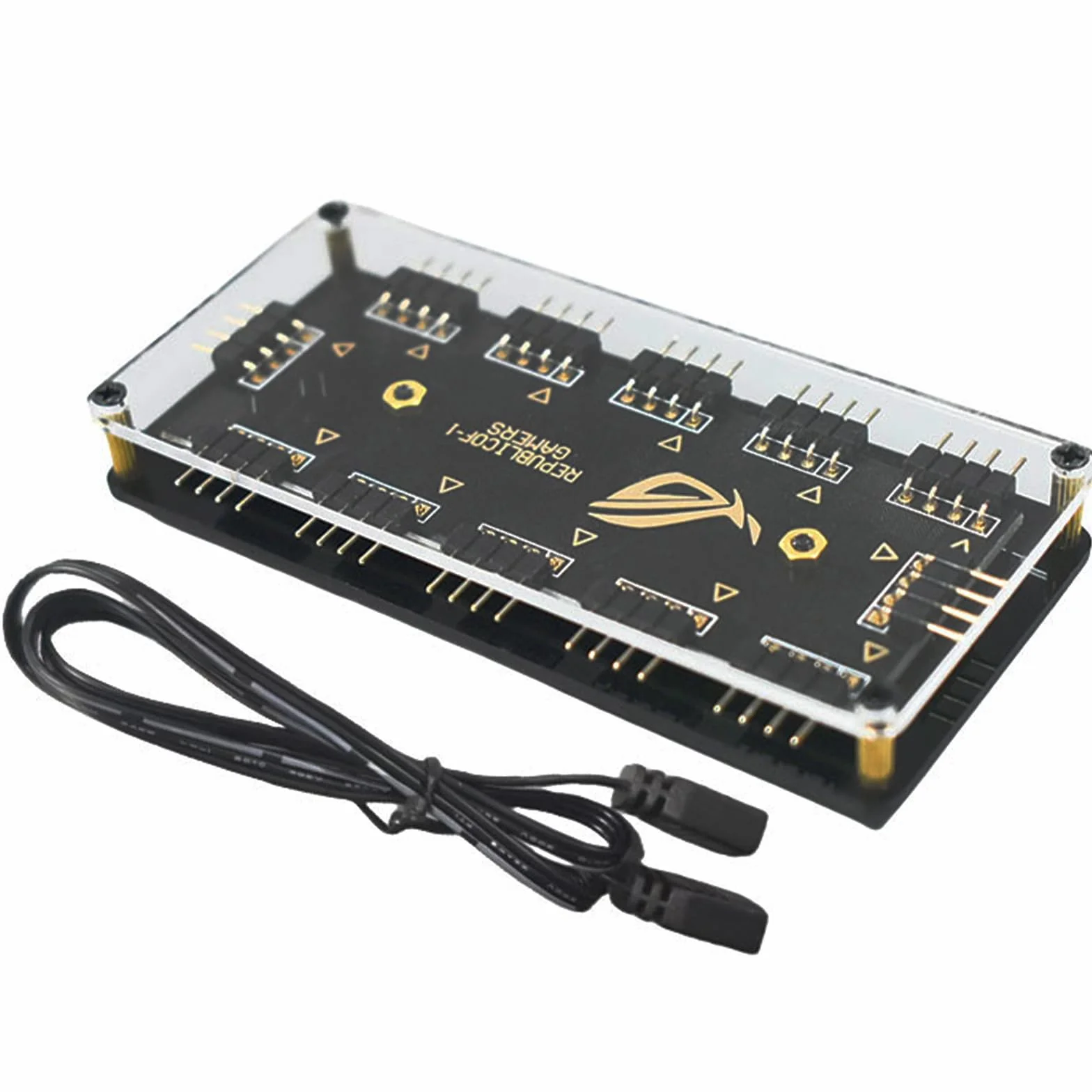 Kontroler RGB, 1 do 10 portów RGB HUB, 12 V 4-pinowy ARGB rozdzielacz Hub, z kablem przedłużającym, 4-pinowy kontroler ARGB, do wentylatora i światła