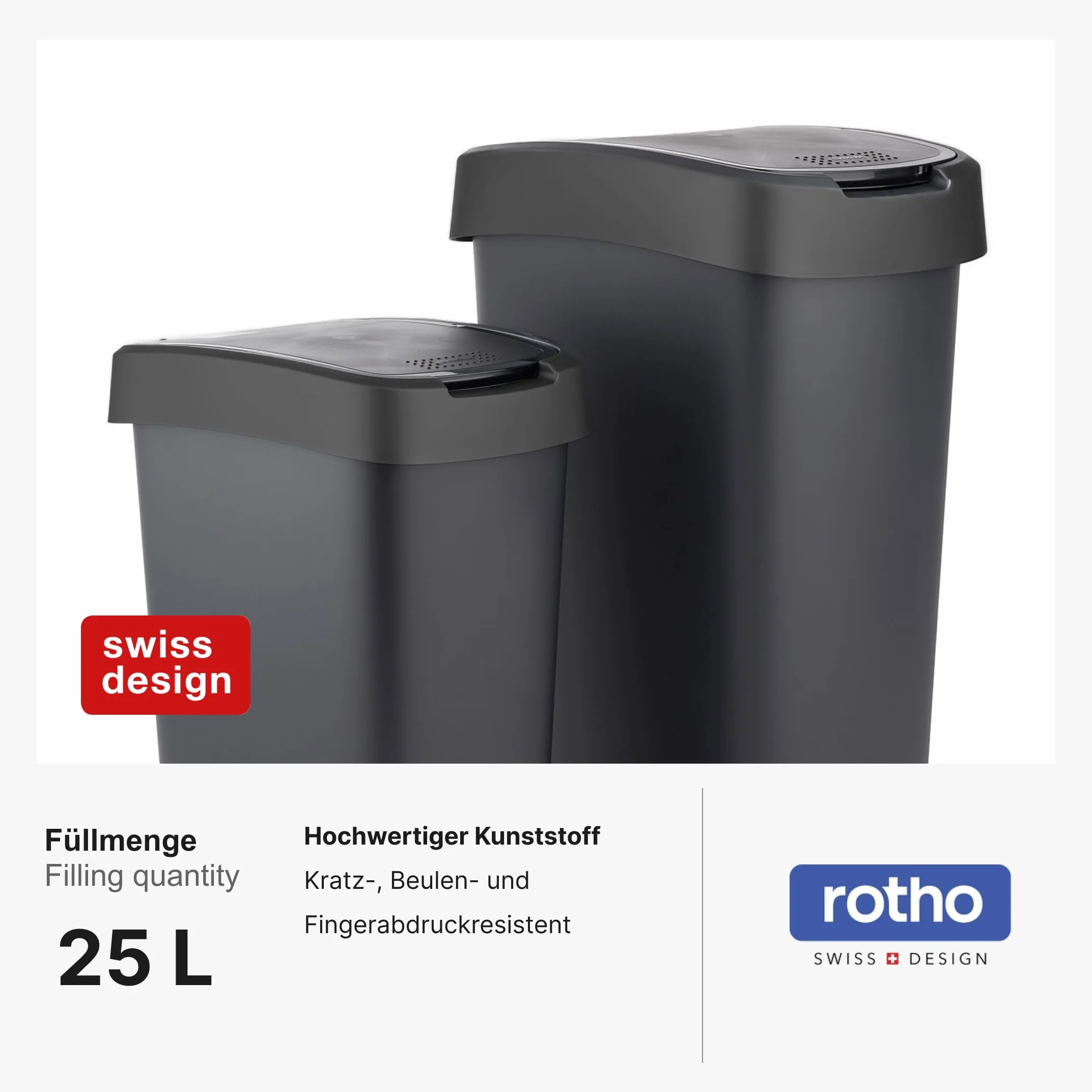 Rotho Salsa Poubelle 25l Plastique PP sans BPA Noir