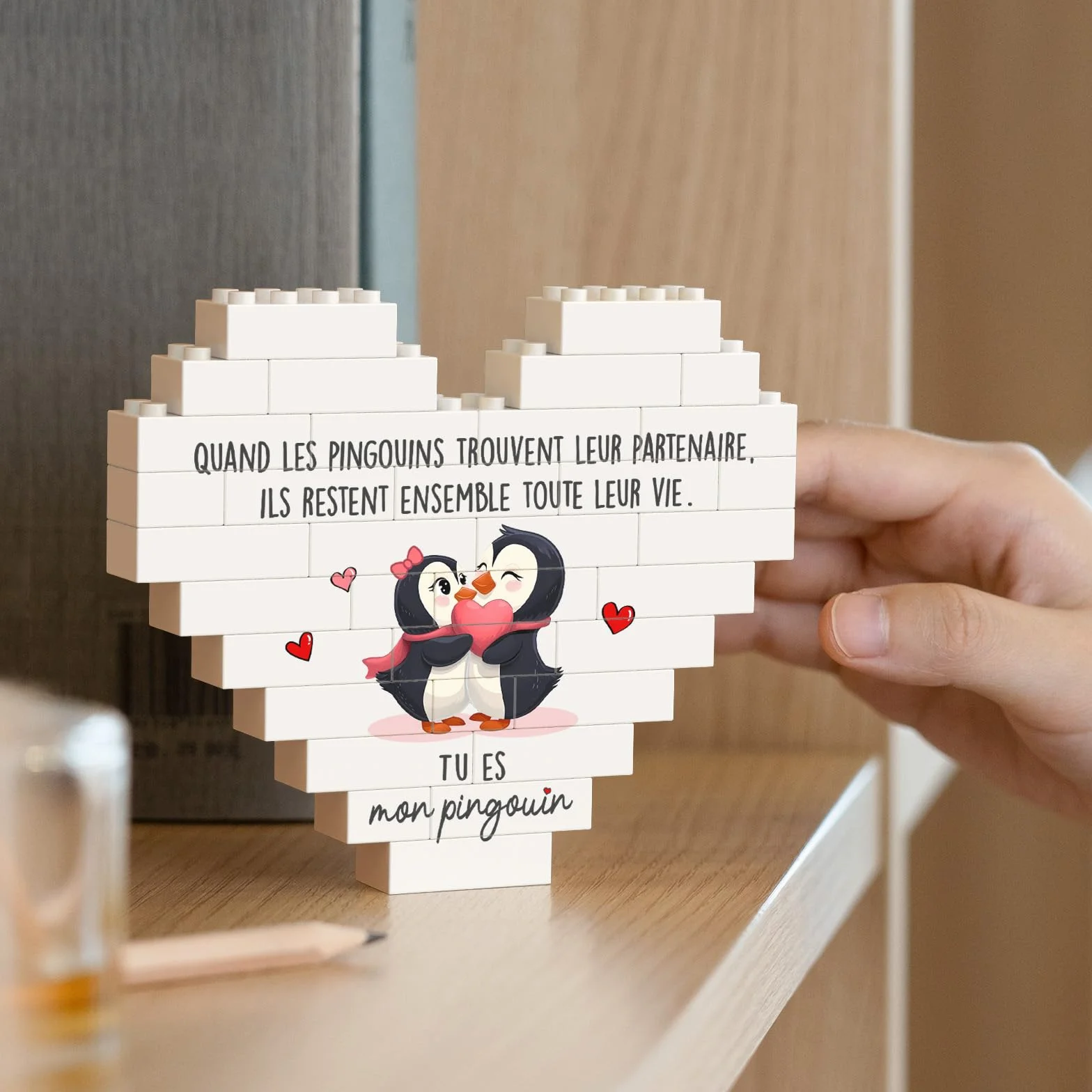 Encoink Cadeau Couple Amoureux Décoration Pingouin en Forme de Cœur Cadeau Anniversaire Mariage Saint Valentin