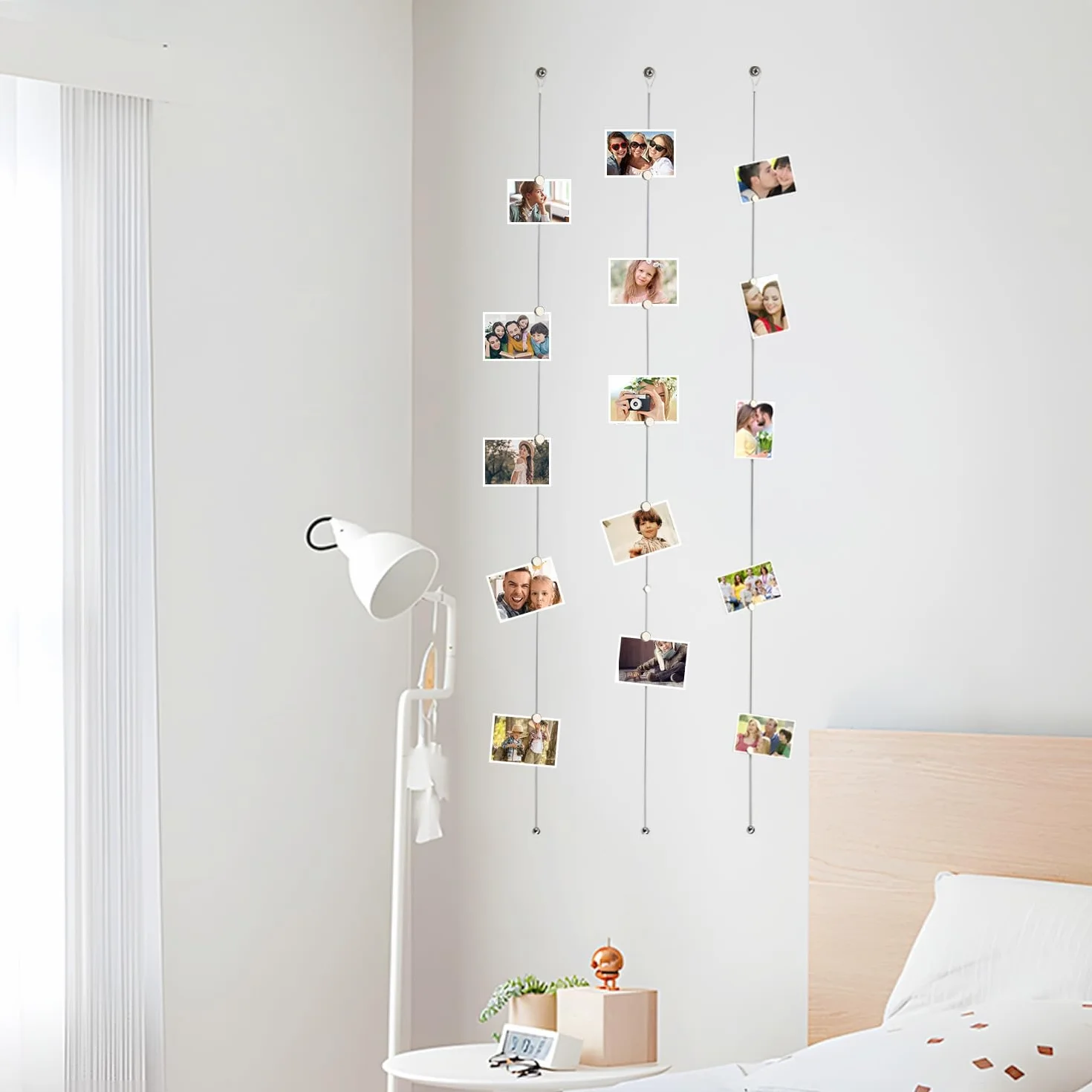 Porte Photo Fil de Fer 4 Pièces Câble Photo avec 48 Aimants 200 cm x 1,5 mm Acier