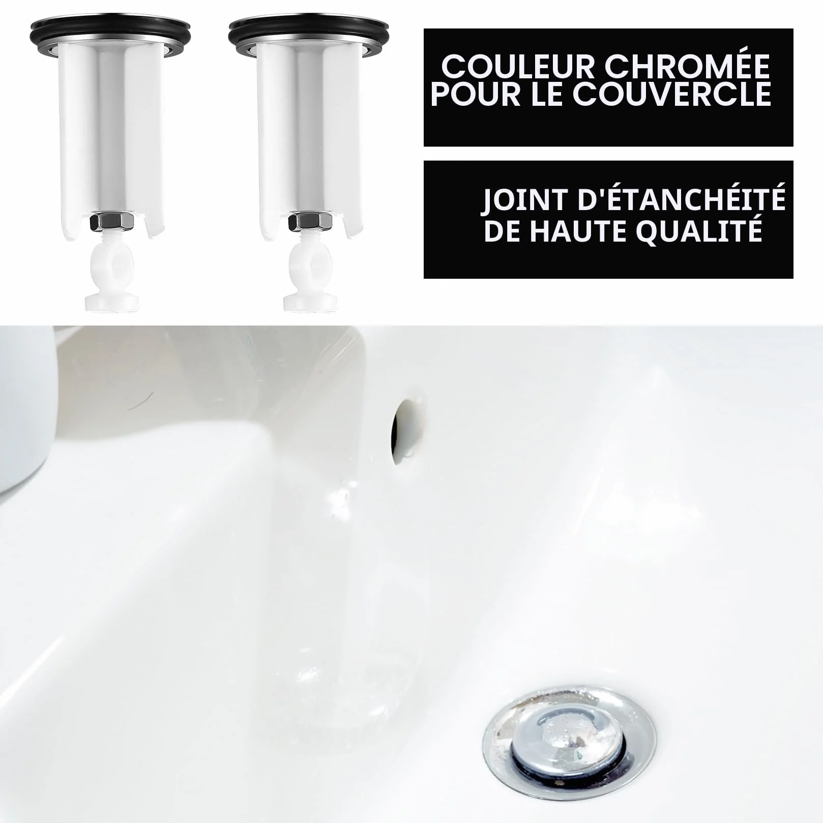Bouchon Lavabo Universel 2 Pièces avec Filtre Cheveux pour Évier, Bidet, Salle de Bain