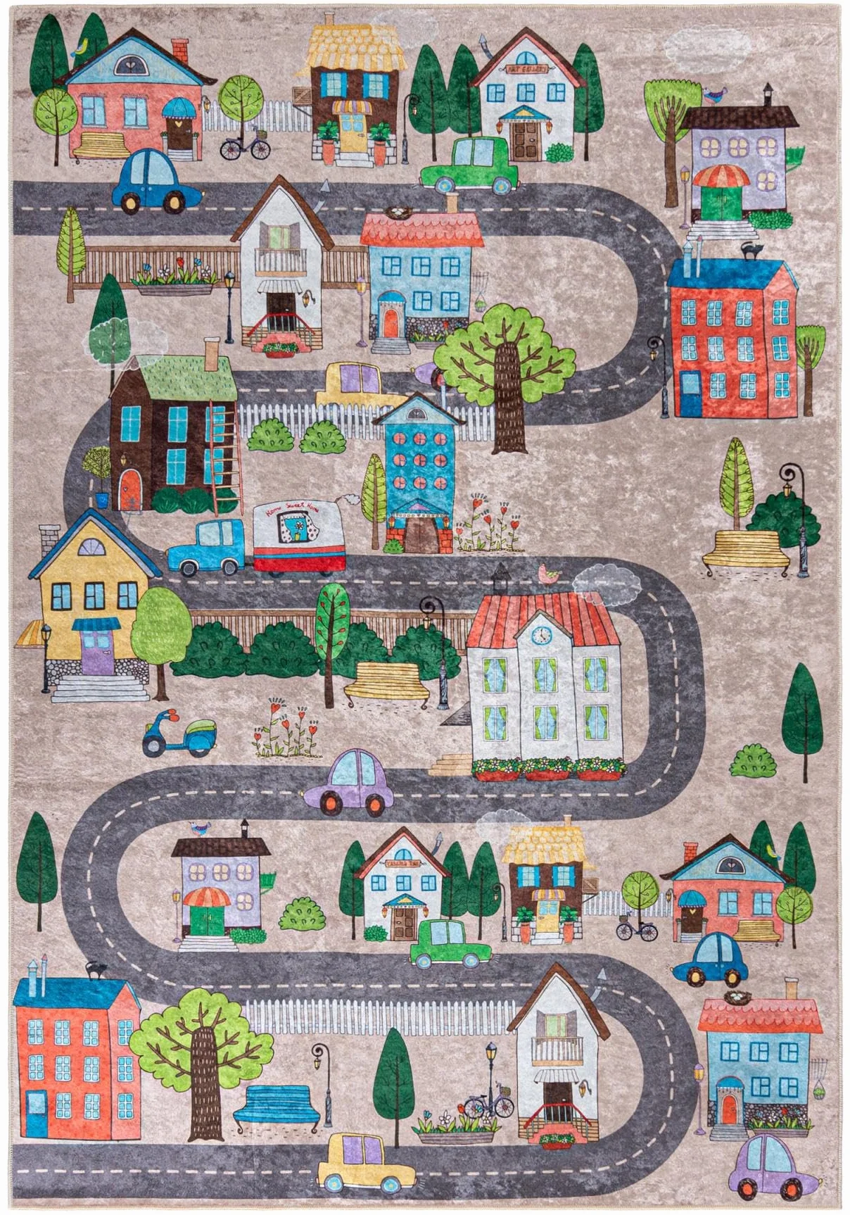 Mazovia Tapis Chambre Enfant Lavable Imprimé Poils Courts 80x150cm Beige Crème Multicolore