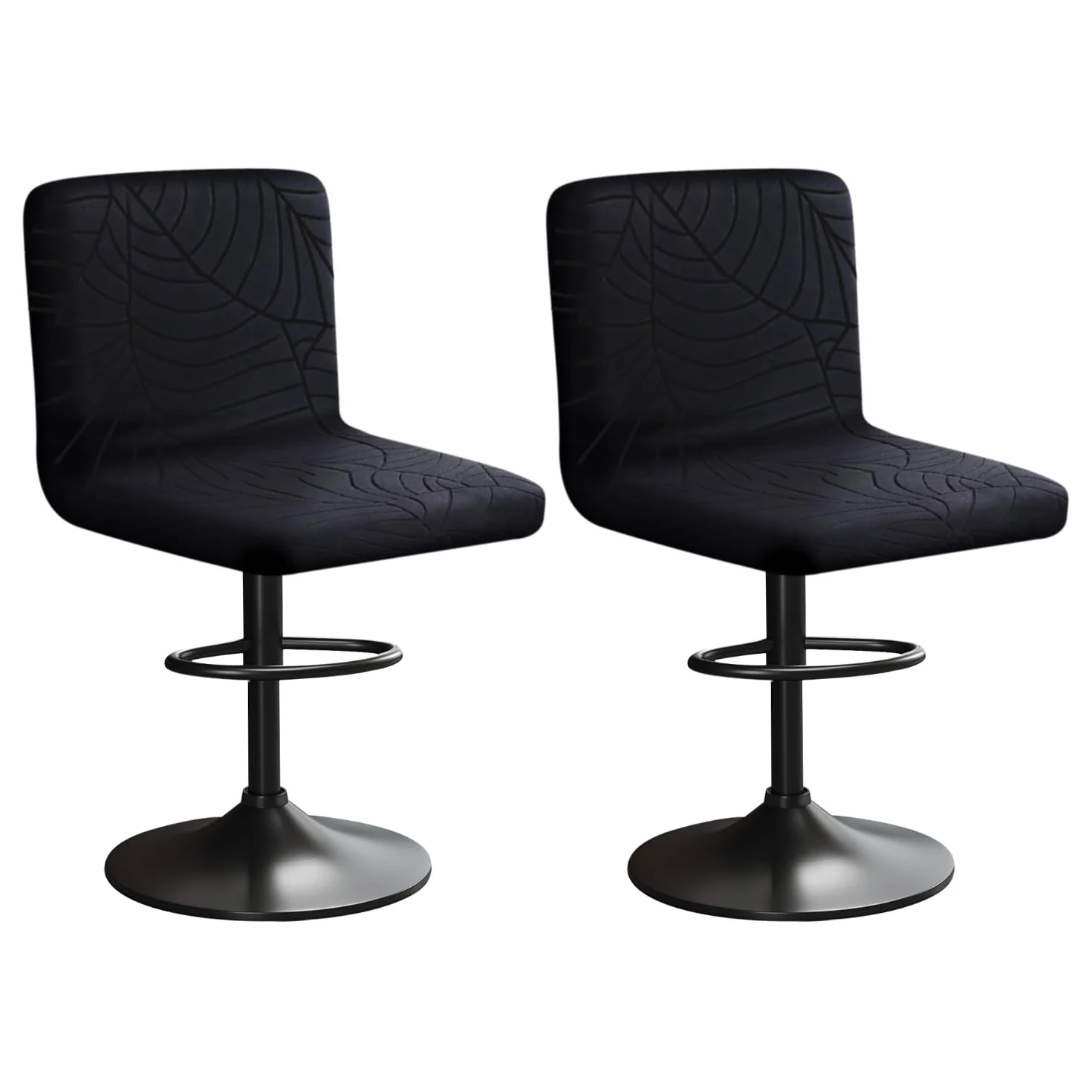 Housse de Tabouret de Bar Velours Leaf Texture Antipoussière Antirughe Lavable 2 Noir