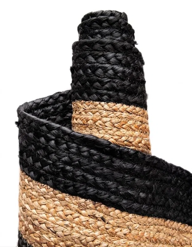 Tapis ovale en jute fait à la main Noir/beige 2,4 x 3,4 m