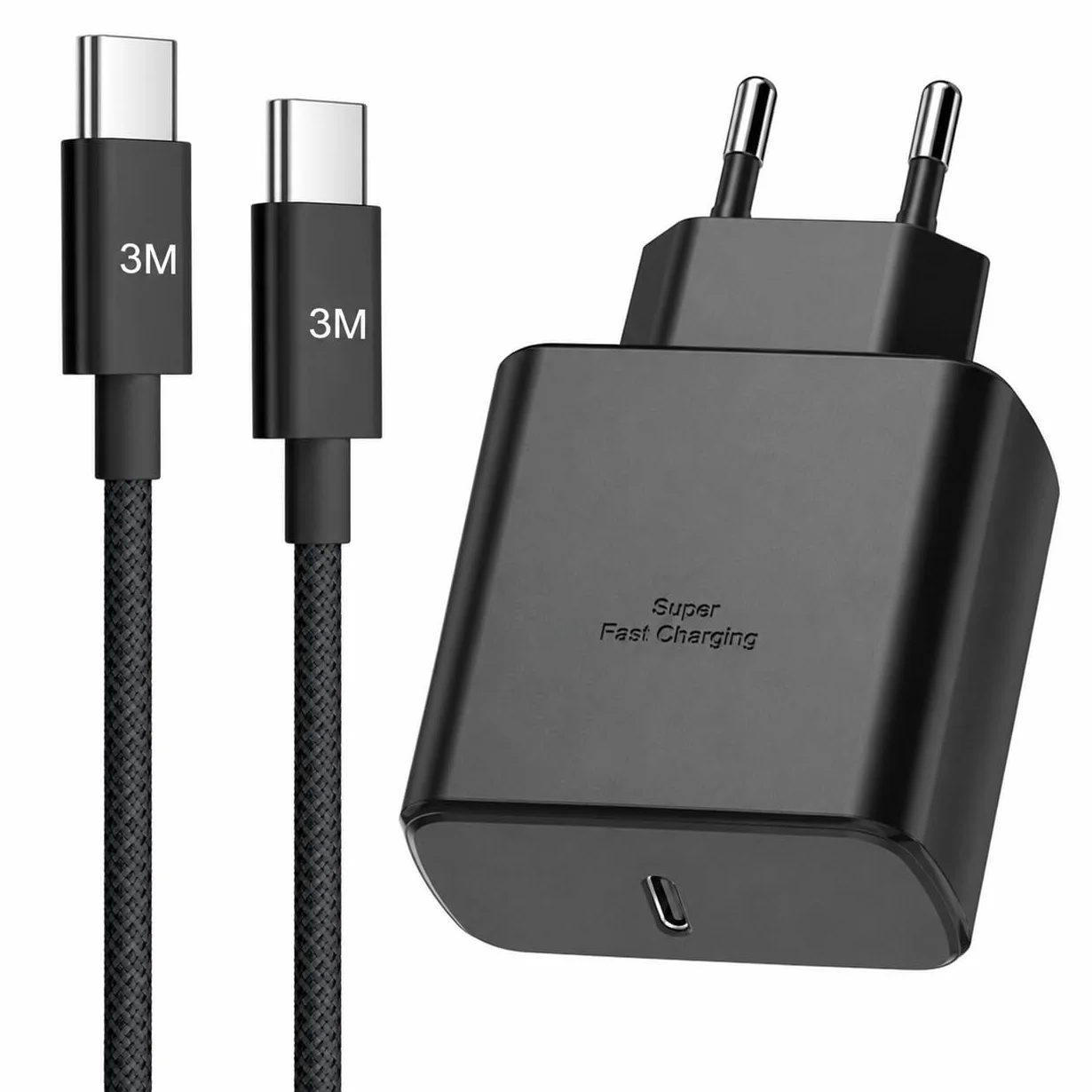 Ładowarka USB C 45 W do Samsung Galaxy S25 S24 S23/S23 Ultra/S22/S21/S20/Note20/A73/A53/S10, USBC Gniazdo ładowania Typ C Wtyczka ładowania Adapter z 3M Nylon Kabel USB Type-C