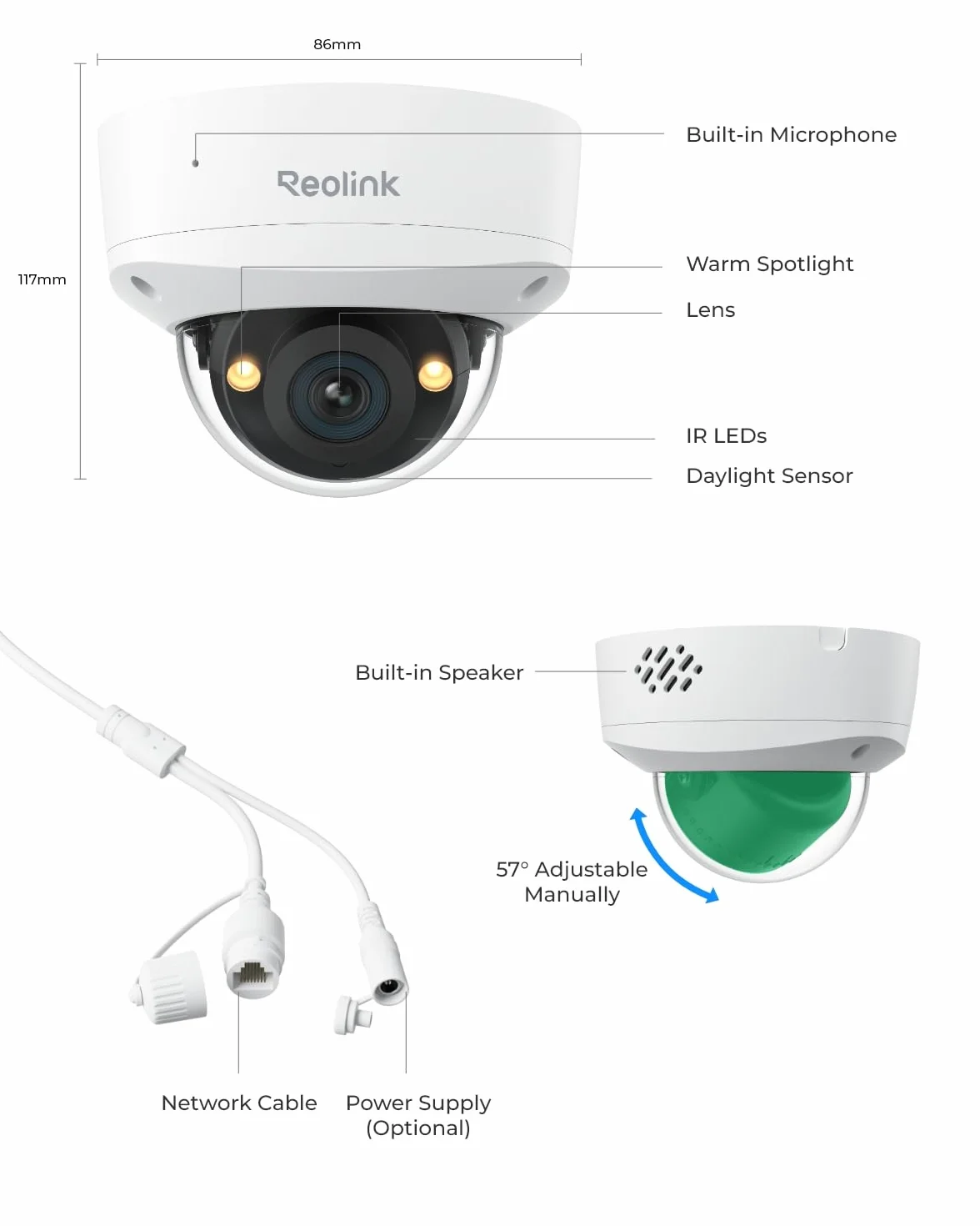 Reolink First 12MP wandaloodporna kamera bezpieczeństwa PoE, szeroki kąt widzenia 145°, kolorowy noktowizor, dwukierunkowe audio, inteligentne wykrywanie, RLC-1240A