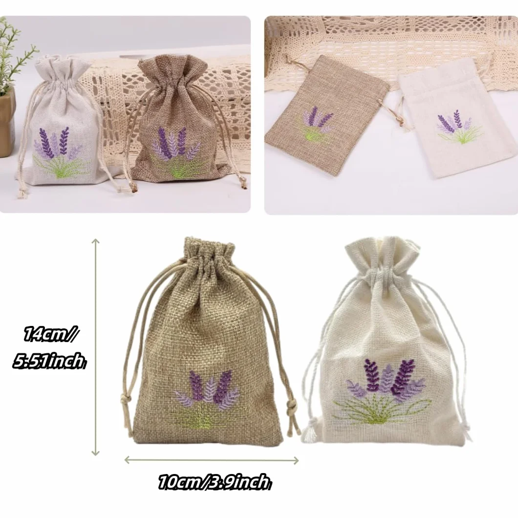 Sachets de parfum lavande vides à remplir - Lot de 10 sachets en toile de jute avec cordon de serrage