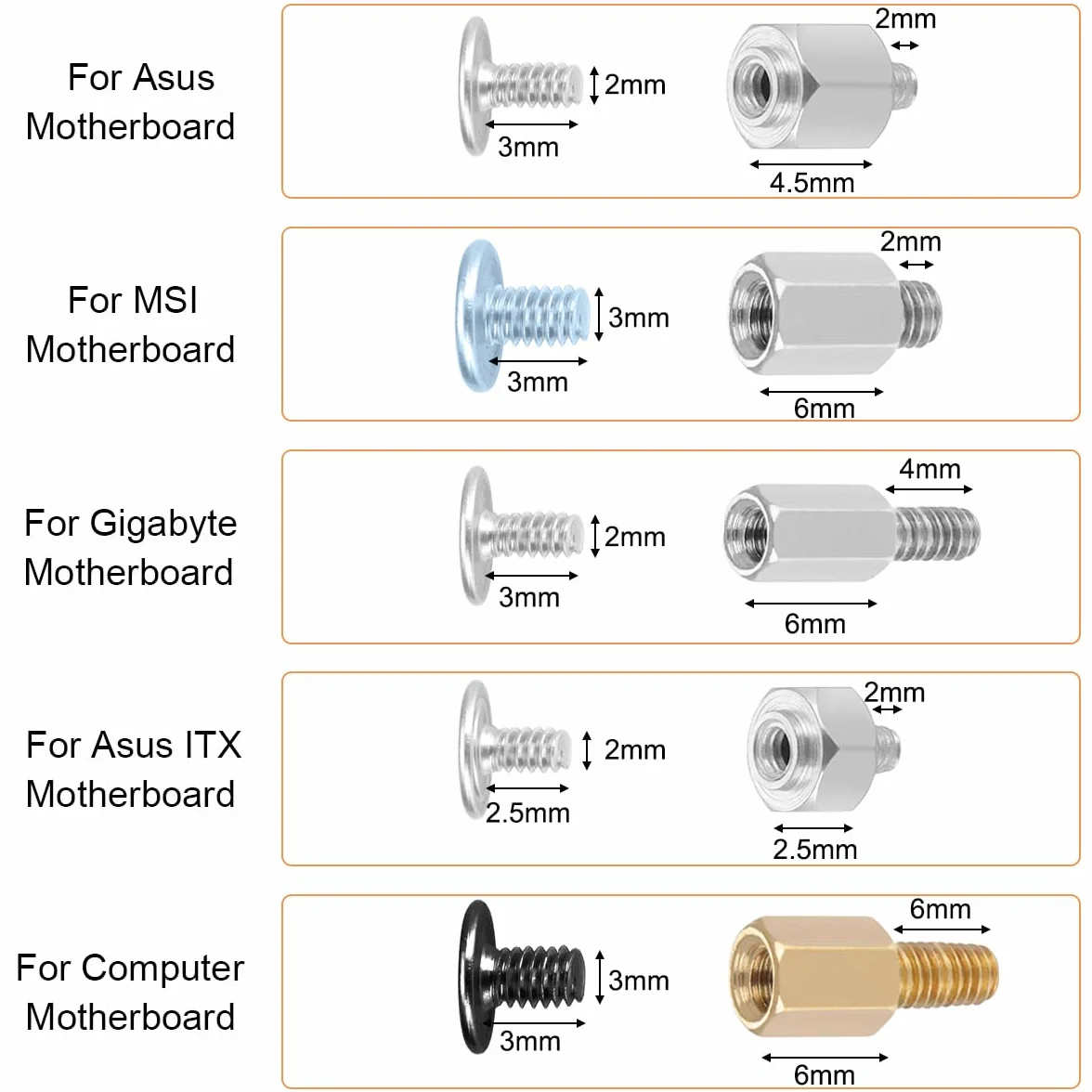 PCIe NVMe M.2 SSD Zestaw śrub montażowych do płyty głównej Asusa, do gigabajtów dla ASRock do Msi Mainboard z 6 sztukami pralek i Screwdriver, 30 sztuk
