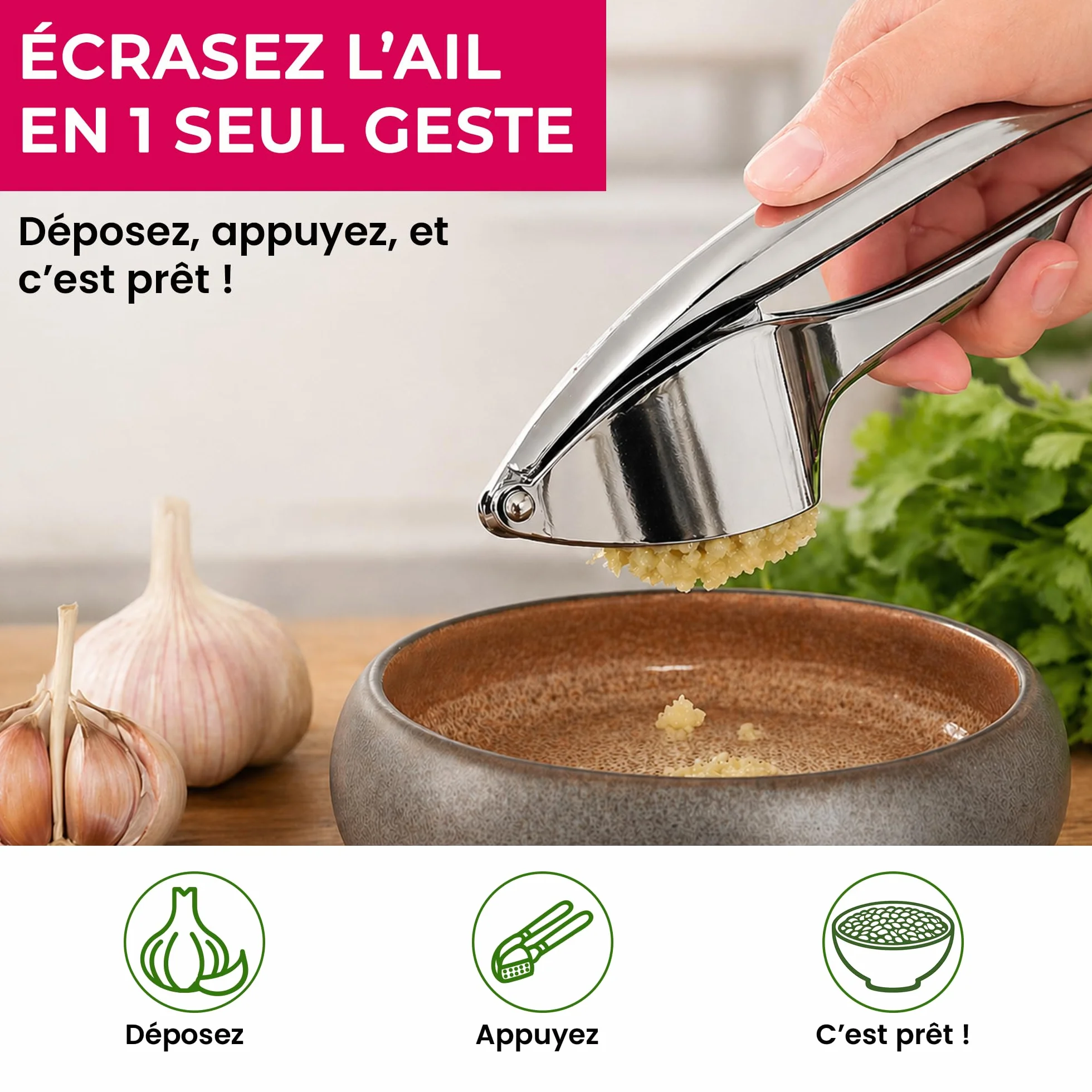 Presse Ail Professionnel - Hachoir Manuel & Écrase Ail - Garlic Press Crusher - Coupe Râpe - Ustensiles Cuisine