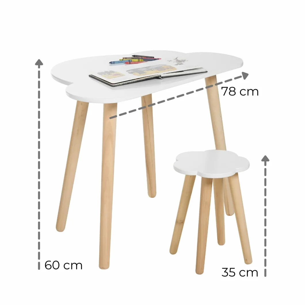Haus Projekt Bureau pour Enfants et Tabouret en Forme de Nuage (4-8 Ans), Pupitre D'étude en Bois avec Tabouret, Meubles, Table D'activité/d'art en Bois
