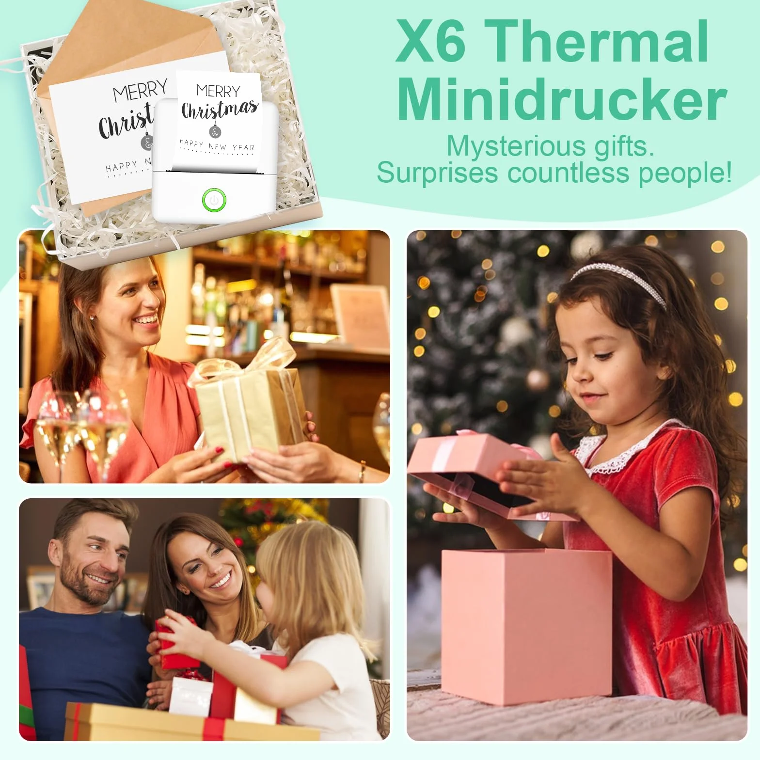 GuKKK Mini drukarka, mobilna drukarka fotograficzna, przenośna, bezprzewodowa drukarka termiczna, 13 rolek papieru do drukarki i 5 kredek, smartfon Bluetooth, do listy, dziennika