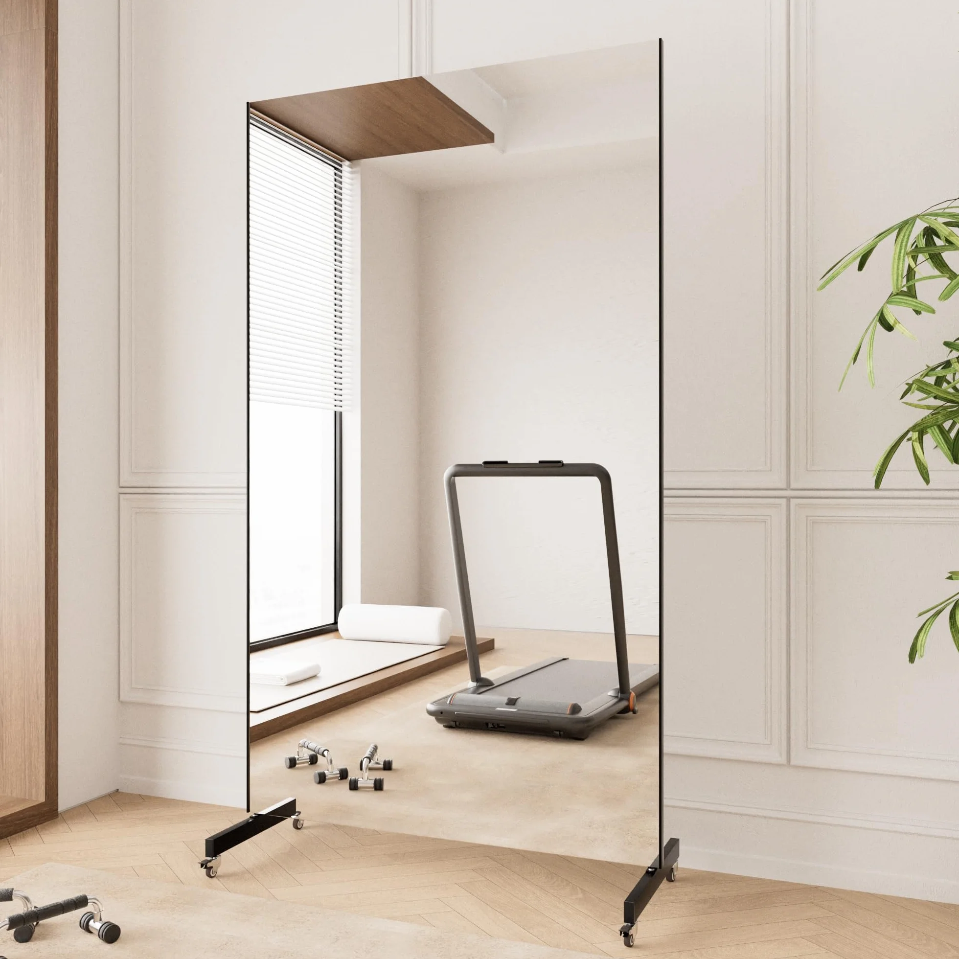 brisafe Miroir Pleine Longueur Incassable 170 x 100 cm, Noir | Sur Pied avec Roulettes, Pivotant à 360°, Pour Gym Danse Yoga, Grand Miroir