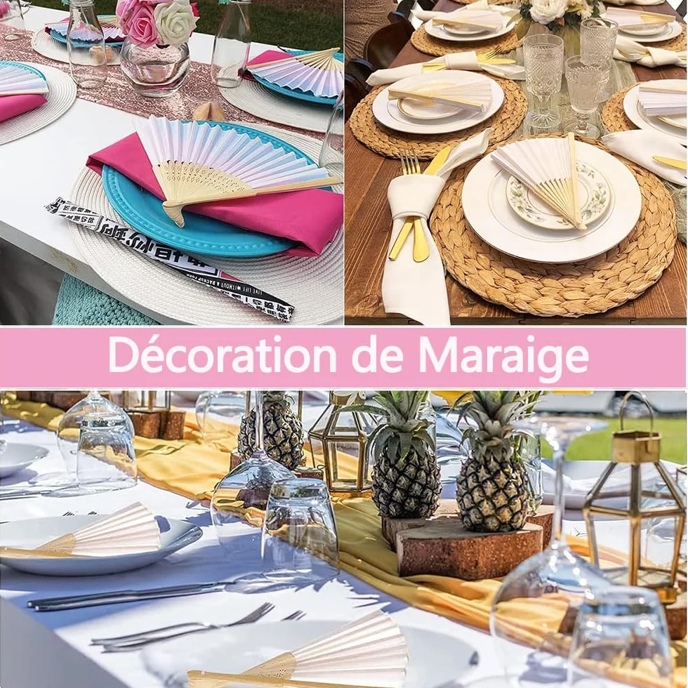 Gudotra 30 Pcs Eventail Mariage Pliant de Papier Eventail Blanc pour Cadeaux Mariage Baptême Décoration Mariage Eventail Blanc avec Sachet Organza Blanc