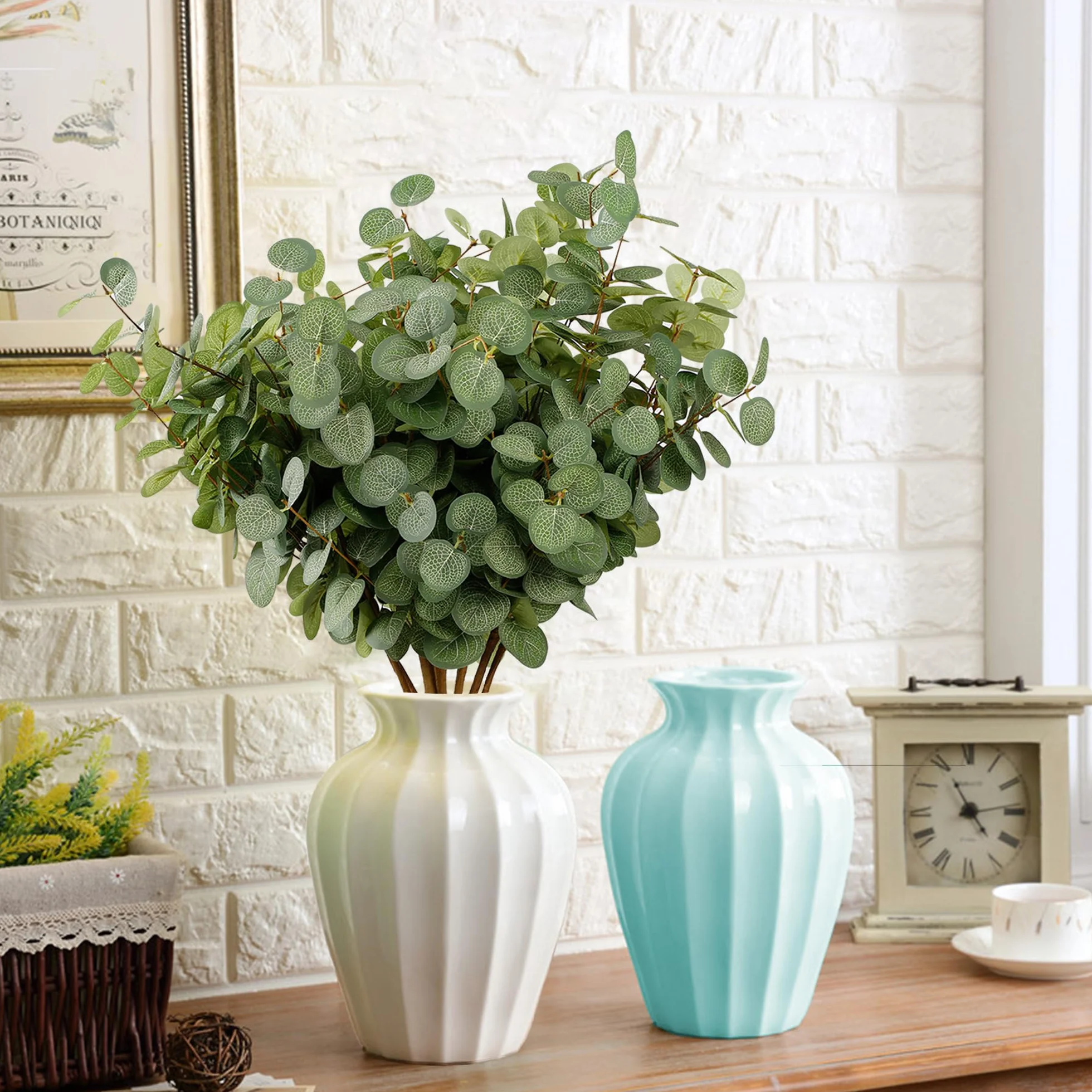 Lot de 6 Bouquets de Fleurs d'Eucalyptus Artificielles, Tiges en Soie pour Décoration Florale