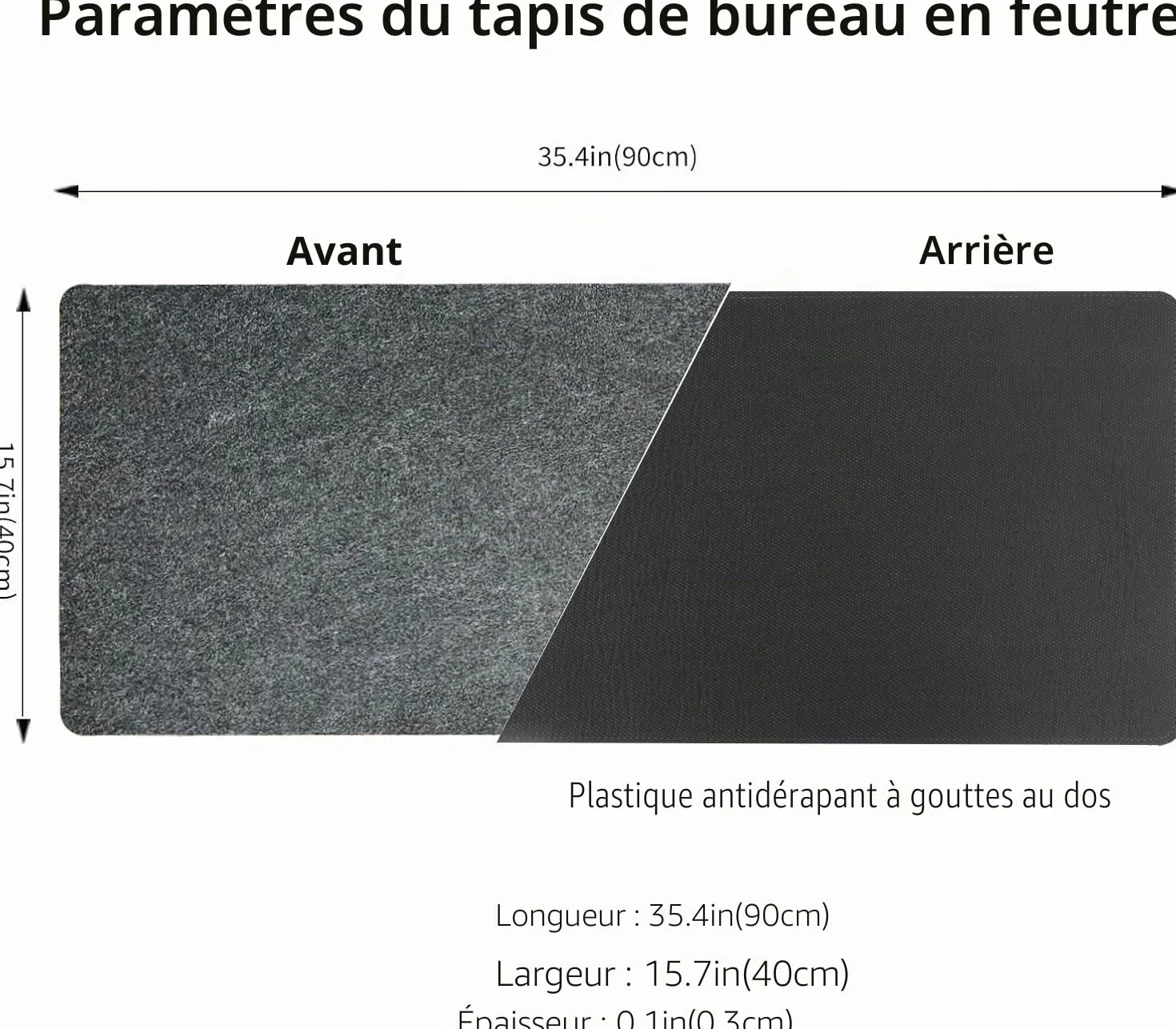 DAWNTREES Tapis de Bureau en Feutre Grand Tapis de Souris pour Clavier et Souris Gris foncé