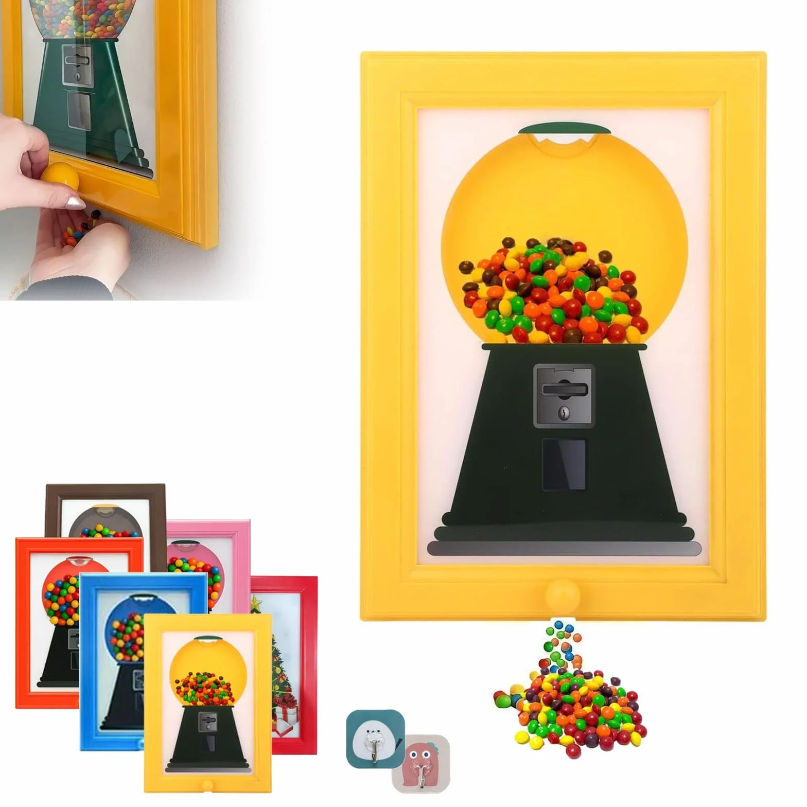 Distributeur de bonbons mural décoratif avec répartition rapide jaune