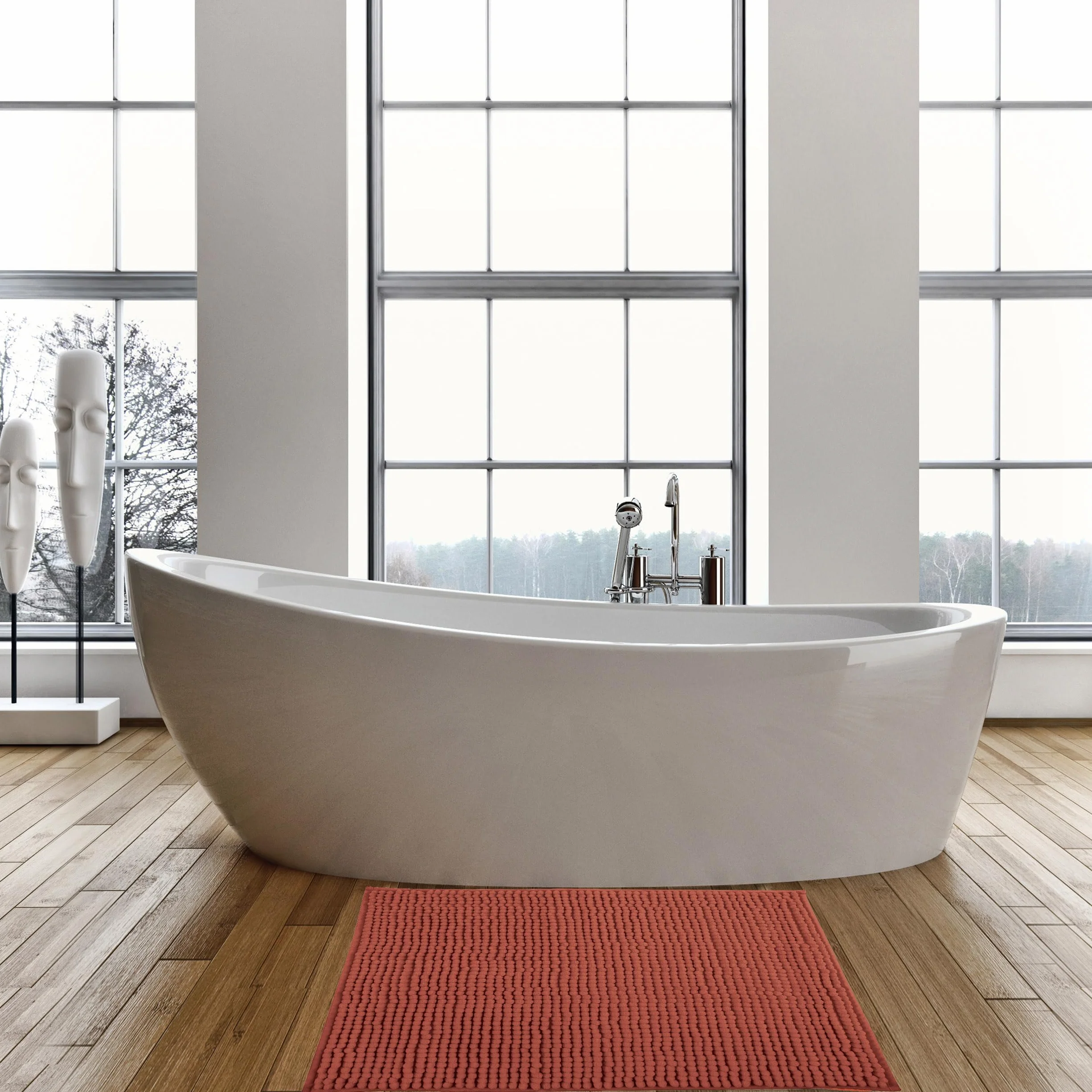 Tapis de Bain Microfibre Chenille Anti-dérapant Lavable Machine 60x60 cm Terracotta
