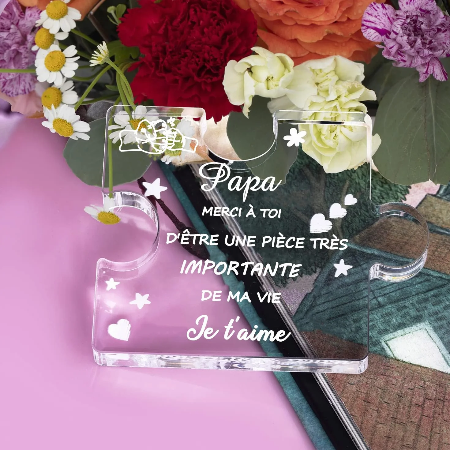 Cadeau Fête des Pères - Gravure Acrylique Bloc Puzzle pour Papa