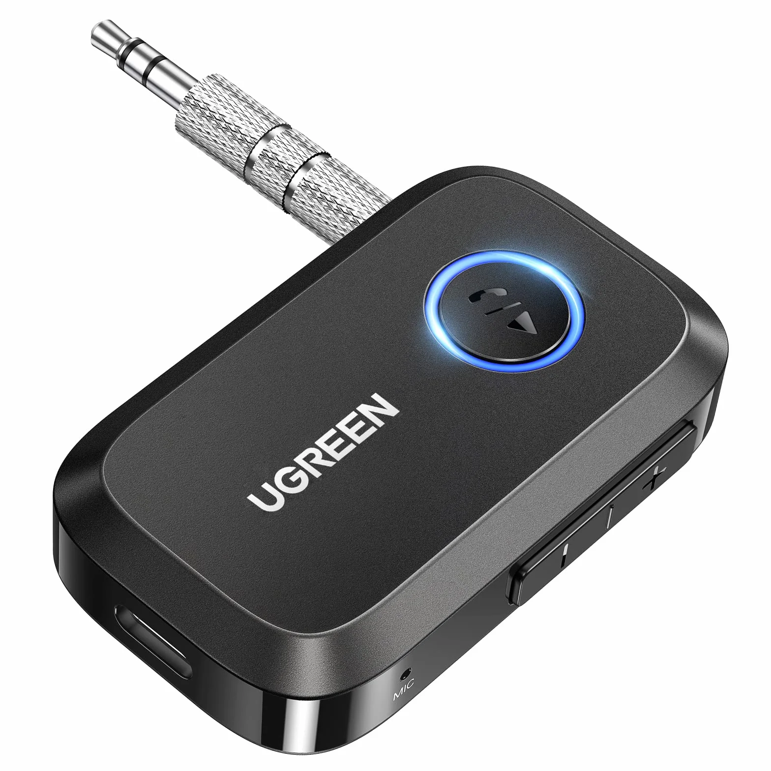 UGREEN Adapter Bluetooth 6.0 Samochodowy Bluetooth z Gniazdem AUX 3.5 mm i Wbudowanym Mikrofonem Połączenia w Trybie Głośnomówiącym z Głośnikiem Samochodowym.（Czarny）