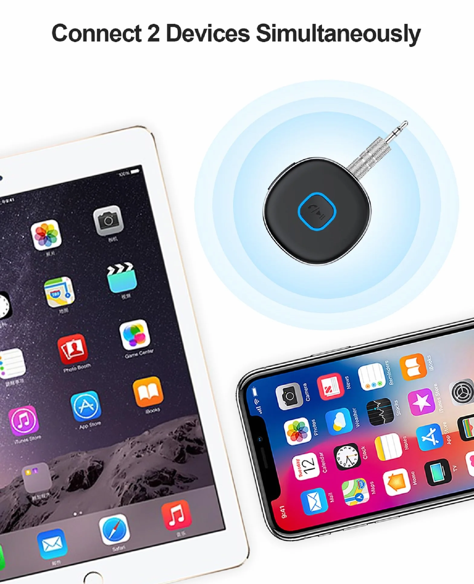 HORJOR AUX Bluetooth adapter samochodowy, odbiornik Bluetooth 5.0, bezprzewodowy adapter Bluetooth do samochodu, słuchawek, rozmowy głośnomówiące, podwójne połączenie, 16 godzin odtwarzania
