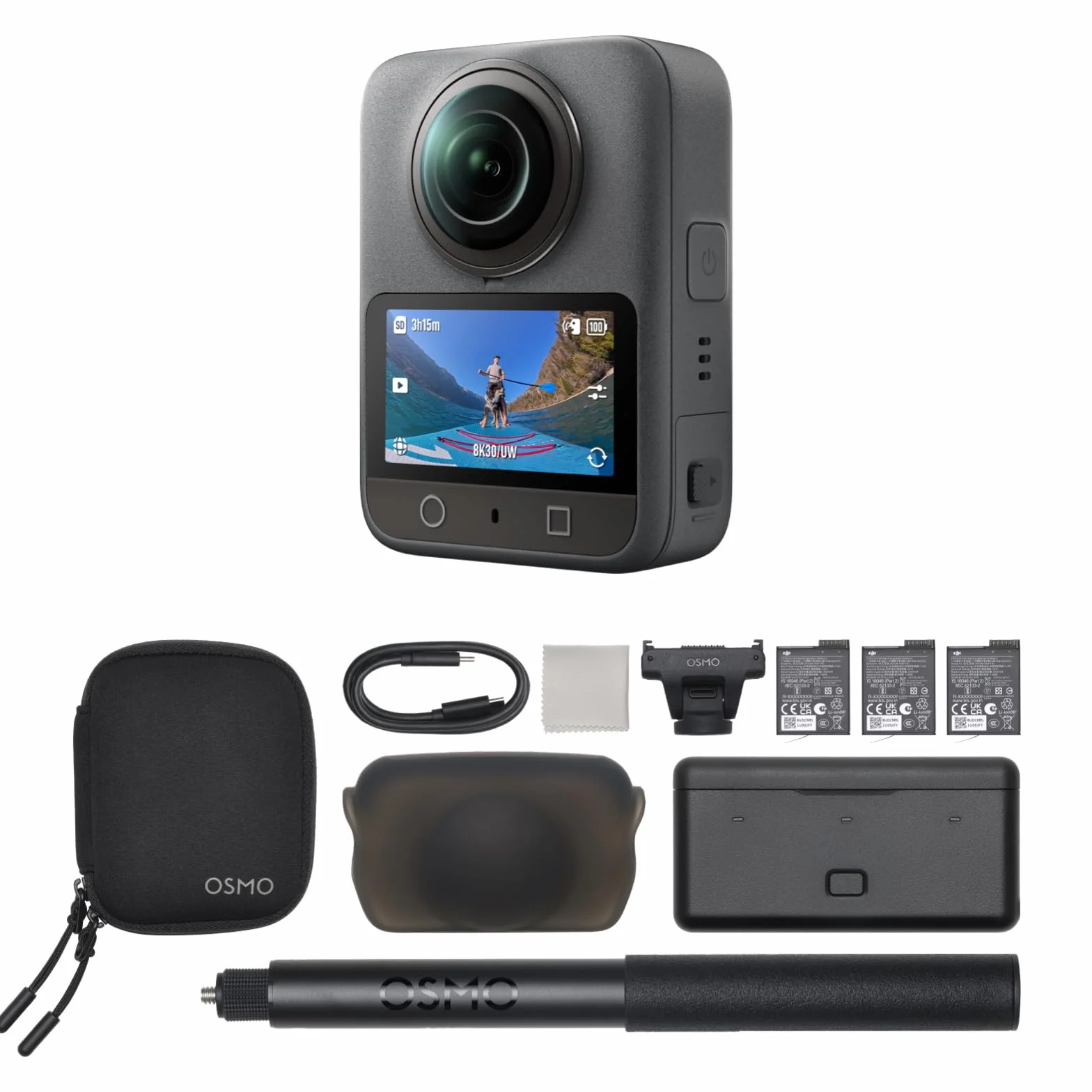 DJI Osmo 360 Adventure Combo, kamera 360 z 1-calowym obrazowaniem 360°, wydłużony czas pracy z 3 akumulatorami, natywne wideo 8K 360°, kamera sportowa do tworzenia vlogów