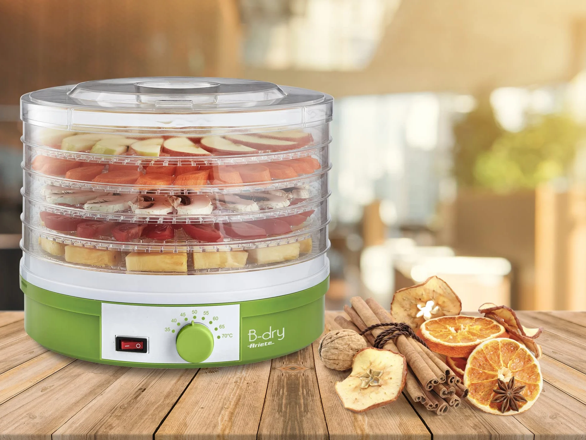 Ariete B-Dry 616, Séchoir et Déshydrateur de Fruits et Légumes, 5 Grilles Amovibles, Température de 35°C à 70°C, 245W, Vert