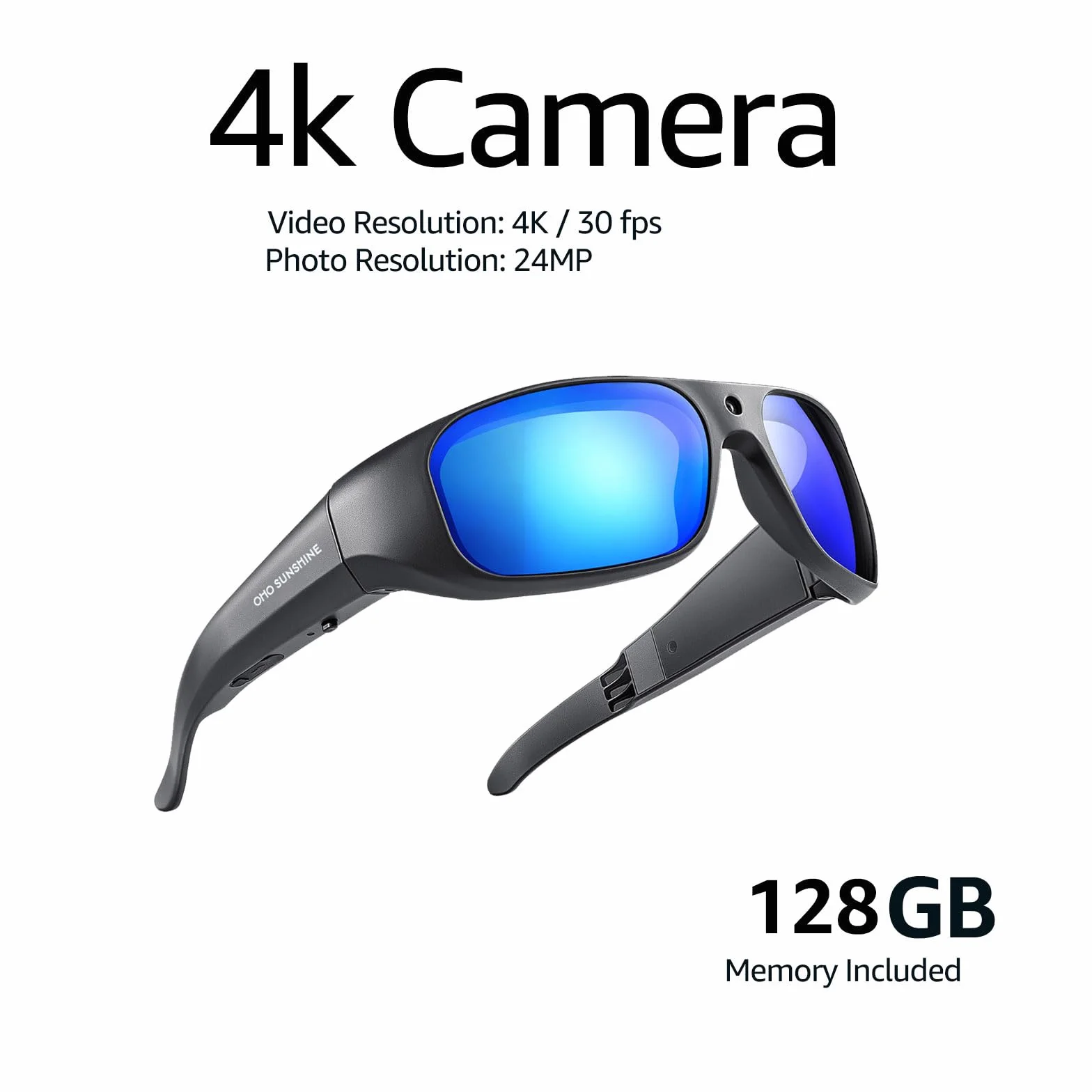 OhO Okulary 4K Ultra HD, 128 GB z wbudowaną pamięcią z soczewkami UV400 do sportów na świeżym powietrzu