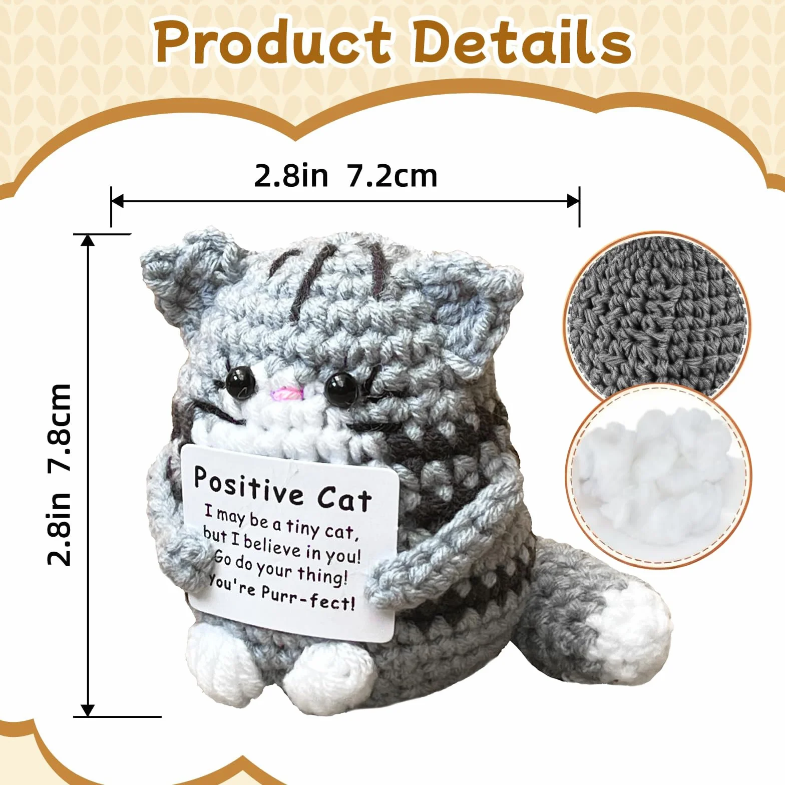 Lilbitty Kleine gehäkelte Positive Katze – Poupée tricotée Faite à la Main avec Carte, Cadeau motivant au Crochet