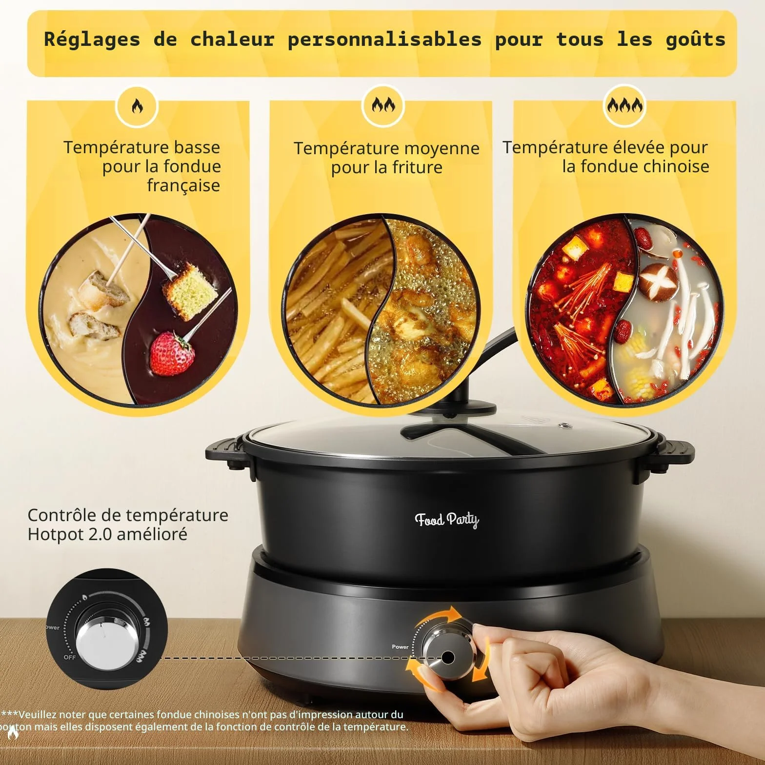 Food Party Hot Pot Electrique Appareil Fondue Chinoise 4L 220V 1350W Shabu SHabu Hotpot avec Diviseur Wok Electrique