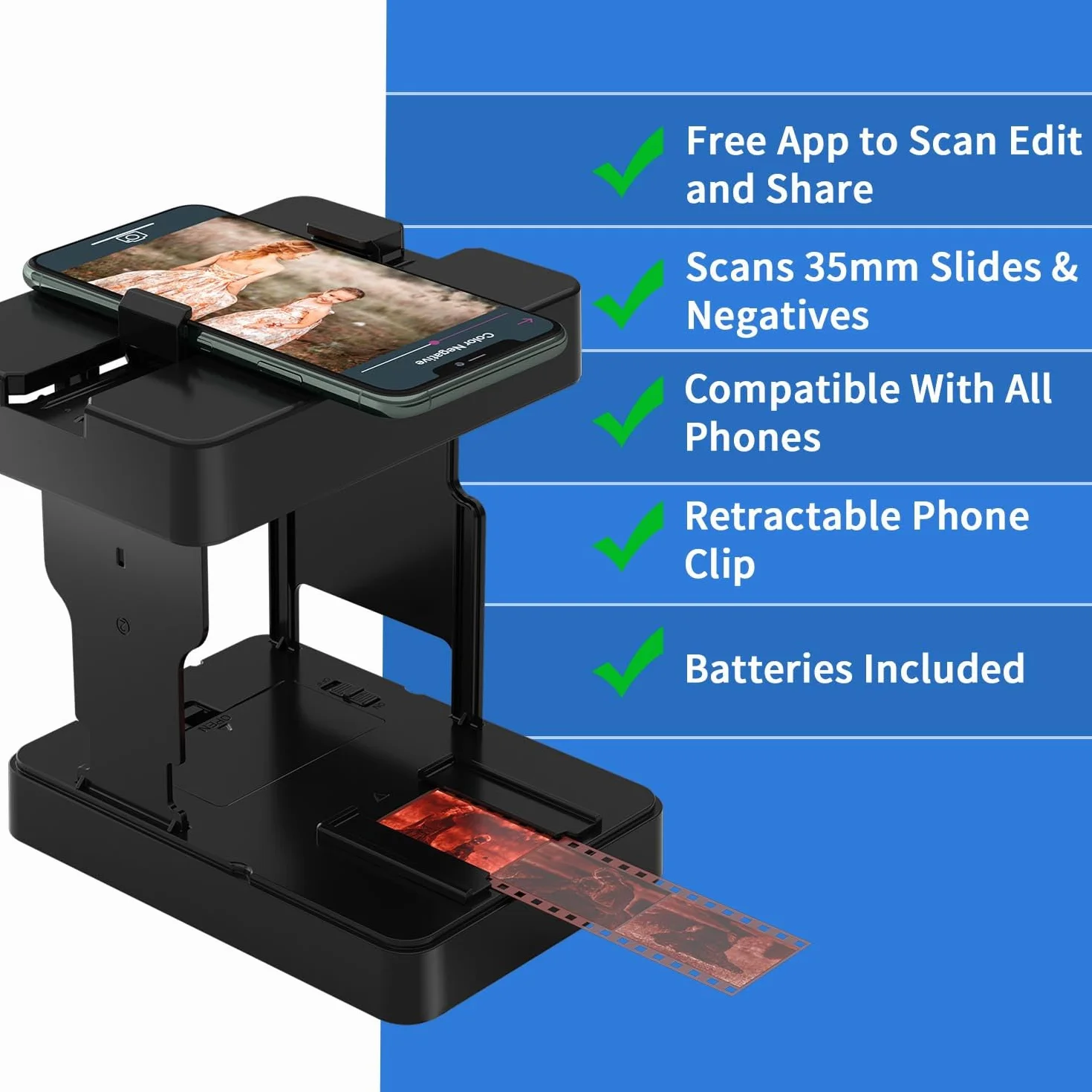 Scanner de Film 35 mm pour Diapositives positives et négatifs, Scanneur de Photos – Station de Développement à Domicile