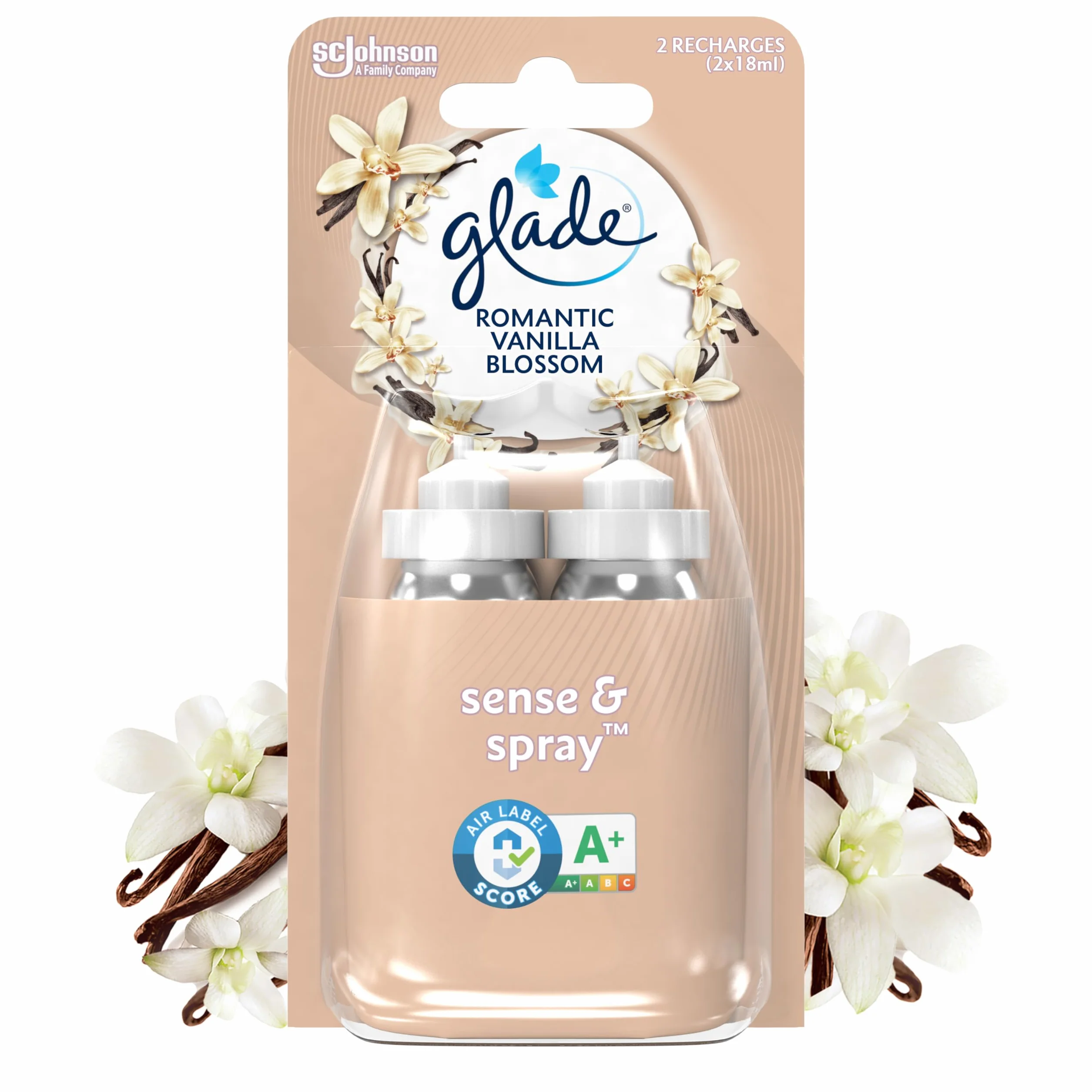 Glade Sense et Spray Recharge Duopack Diffuseur à Détection de Mouvement Romantic Vanilla Blossom 2 Recharges