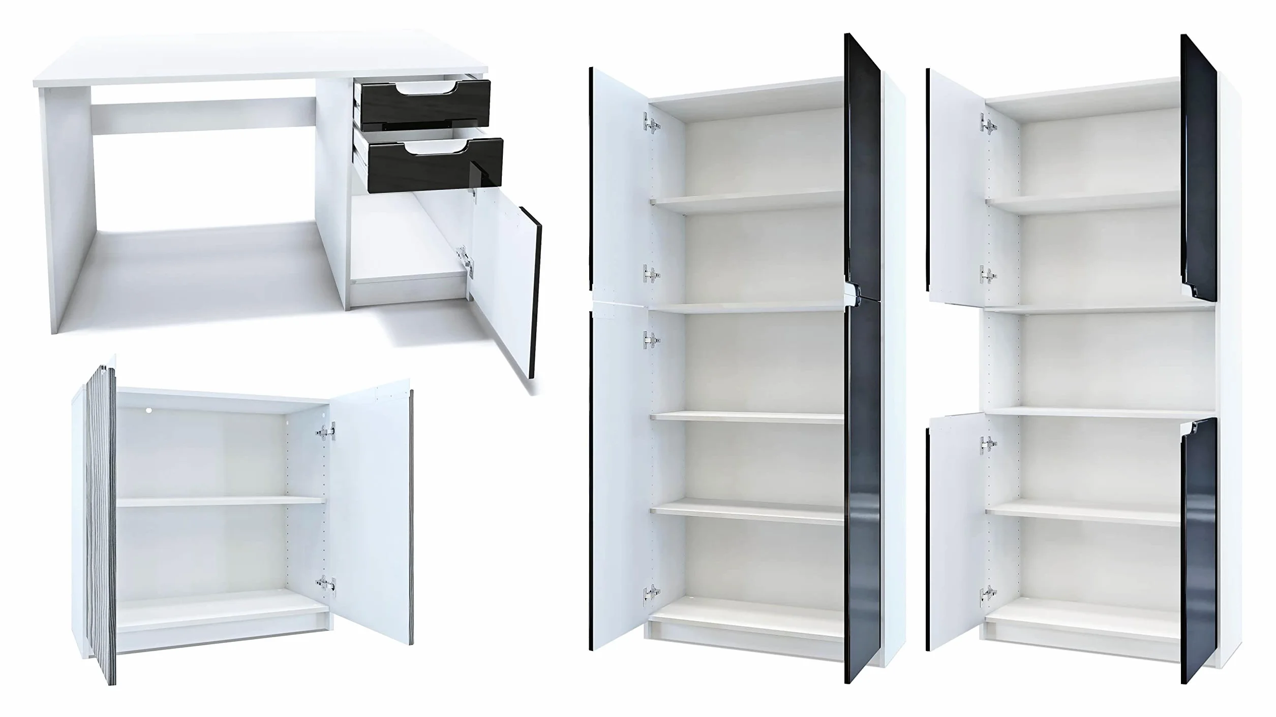 Vladon Ensemble de Meubles de Bureau Armoire Commode Rangement Logan, Blanc Mat/Gris Clair satiné