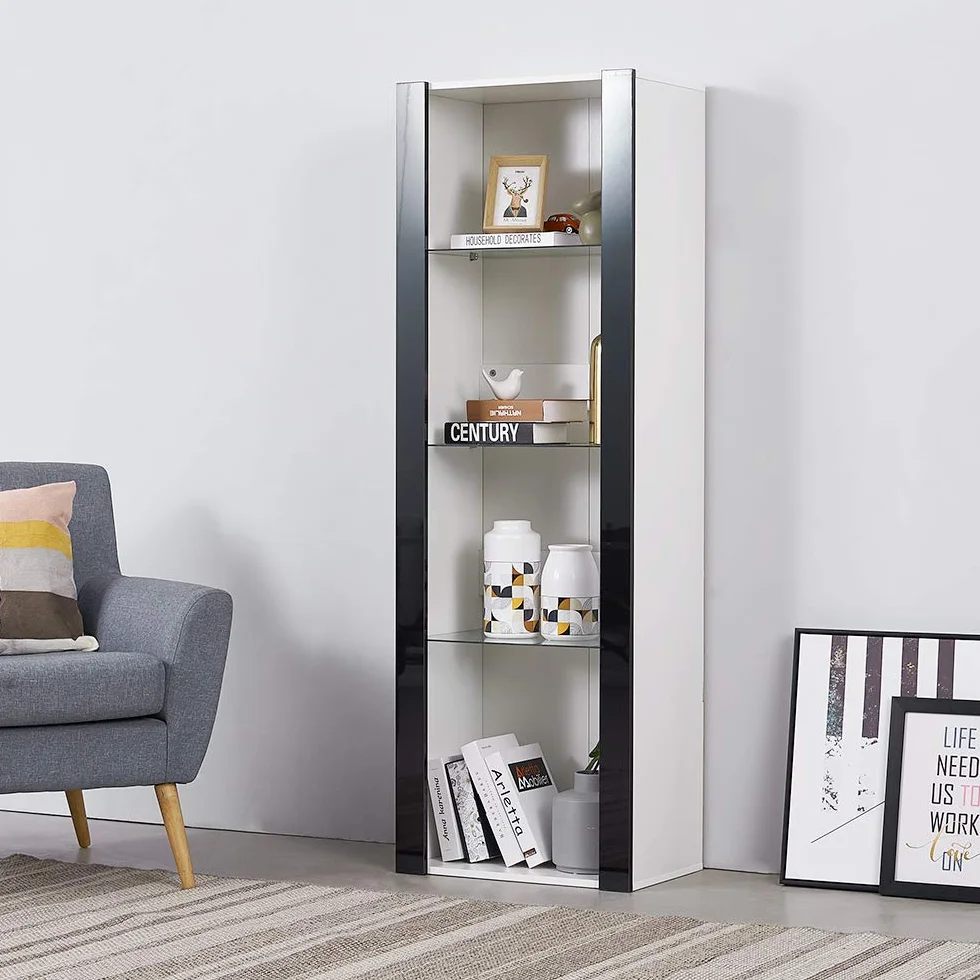 Panana Vitrine Lumières LED Meuble de Rangement avec Etagères sur Salon, Bureau, 55 x 35 x 166 cm (Noir+Blanc)