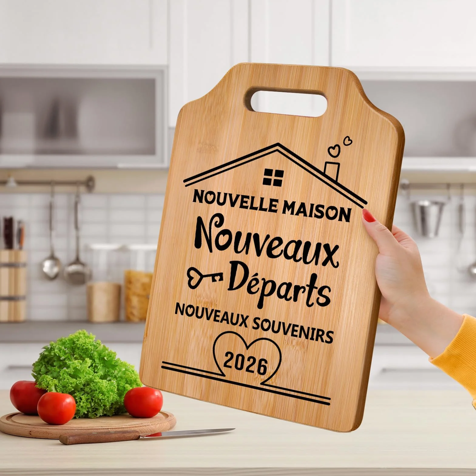 Planche à Découper en Bambou Artisanale Crémaillère Cadeau Unique