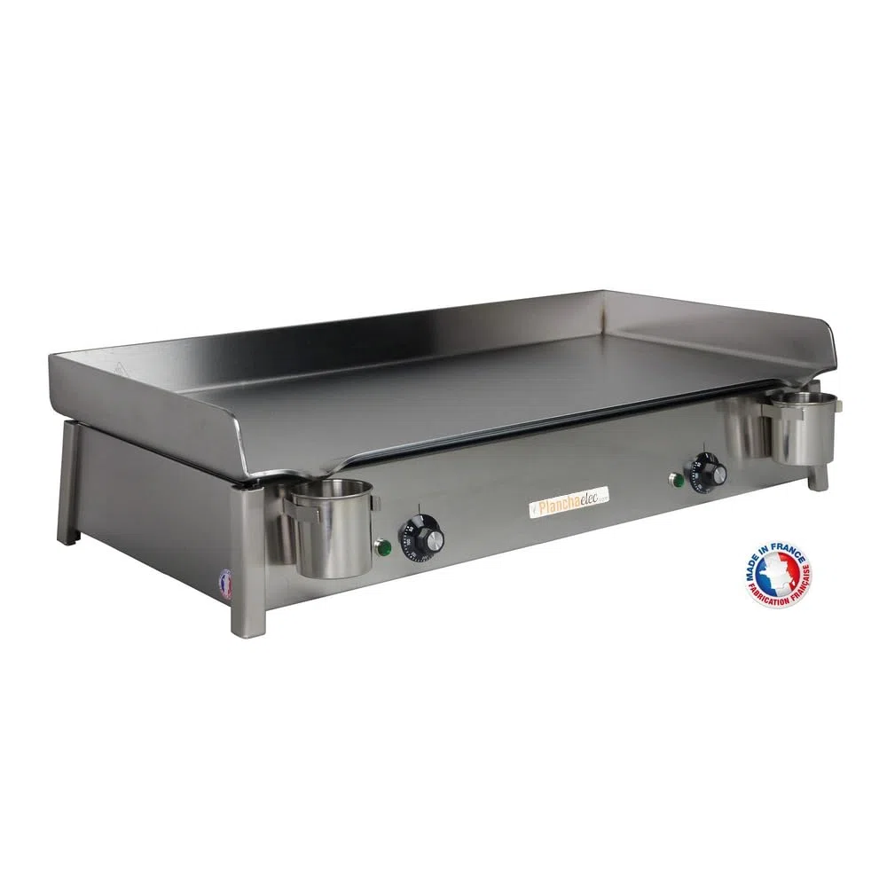 PLANCHAELEC - Plancha Electrique ANTHEA E870-3600W - Couvercle + 2 Ustensiles - Inox - Thermostat Réglable - 16 Personnes - Made In France - L87 X P43 X H25 cm