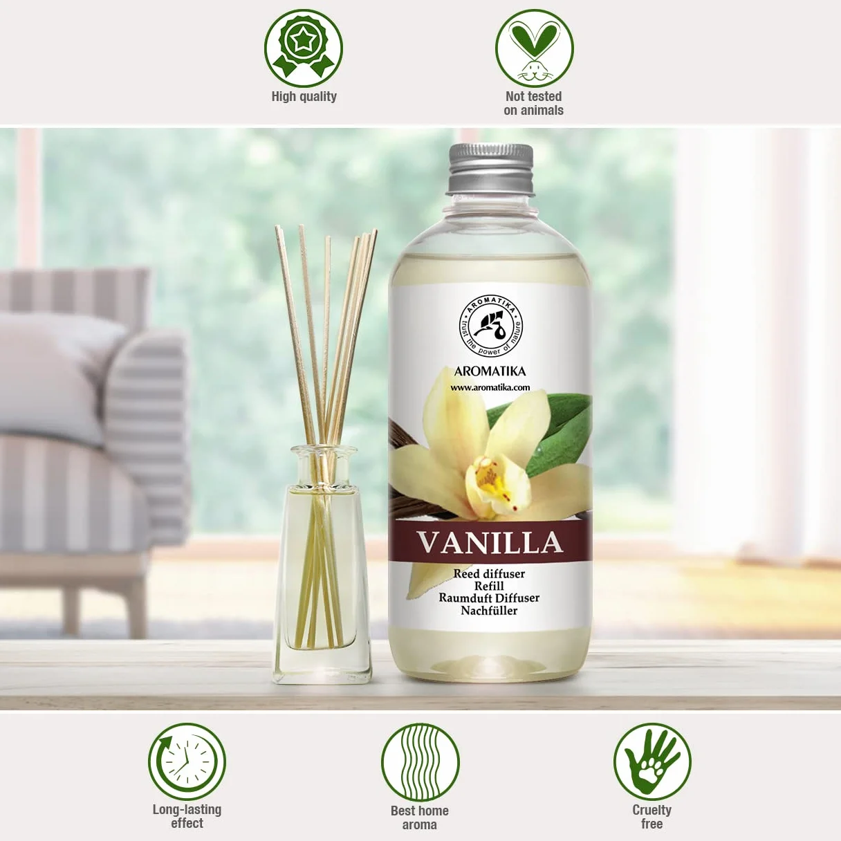 Recharge Vanille 500ml - Diffuseur Parfum Maison - Recharge Parfumée Longue Durée
