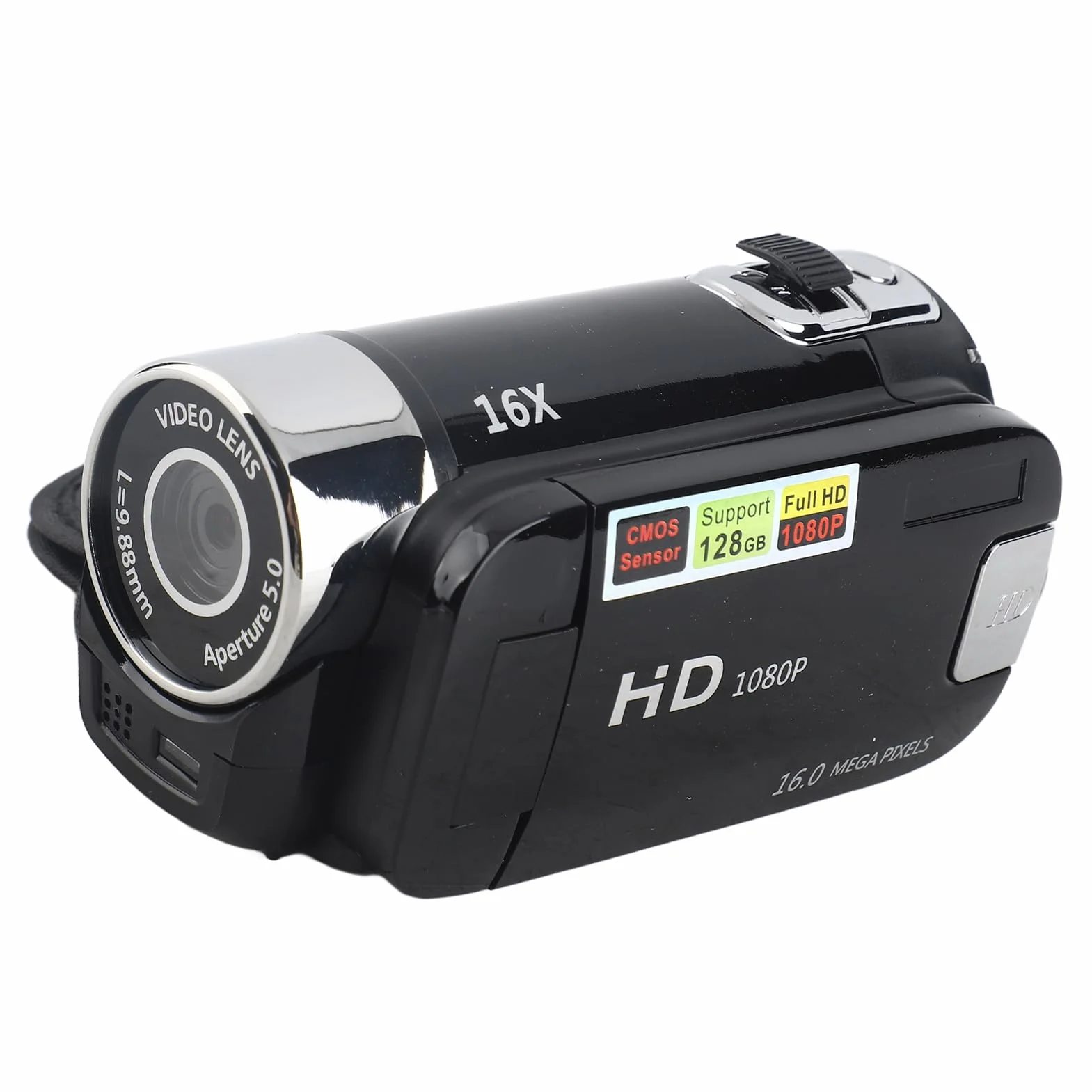 Qiilu Kamera cyfrowa Full HD obrót 270° 1080p 16X HD kamera wideo DV (czarna)