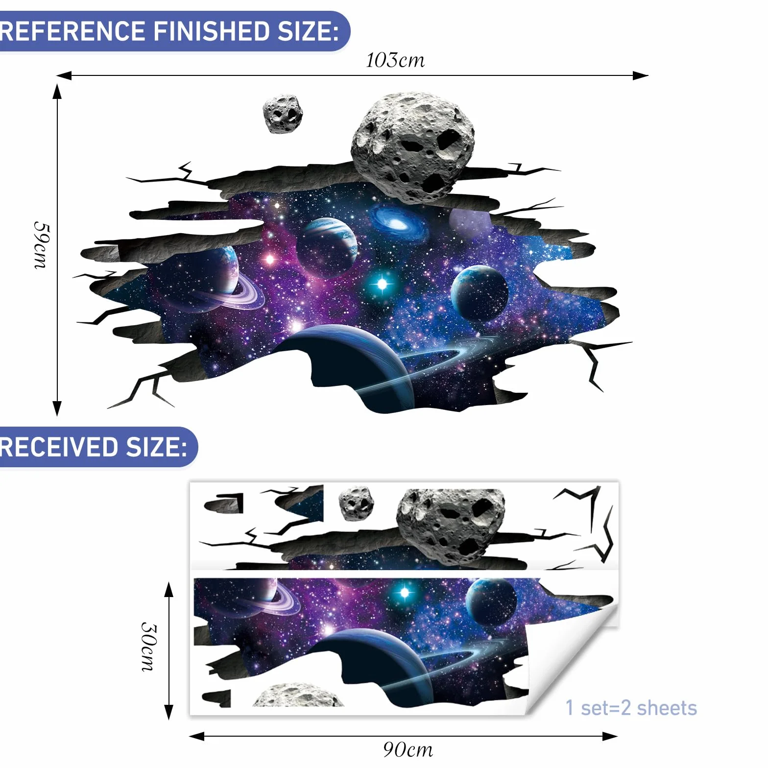 SHUCHING Stickers Muraux Galaxies 3D Grandes, Espace Planètes et Météorites, Décoration Murale pour Chambre Enfants
