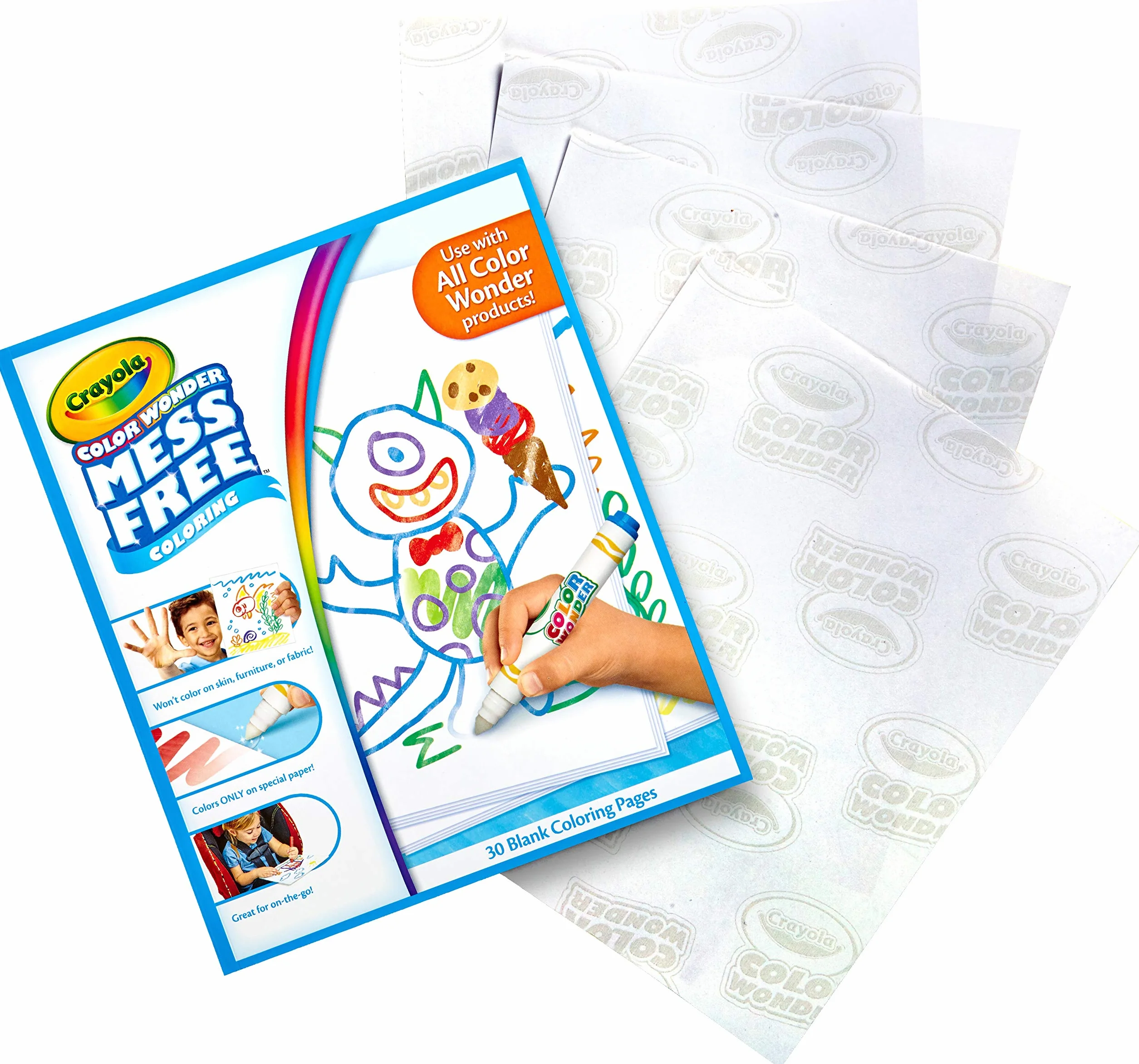 CRAYOLA Color Wonder Album de Recharge 30 Pages Papier Spécial Feutres Pochoirs Lumineux Magic Light Brush Activité Créative 3+