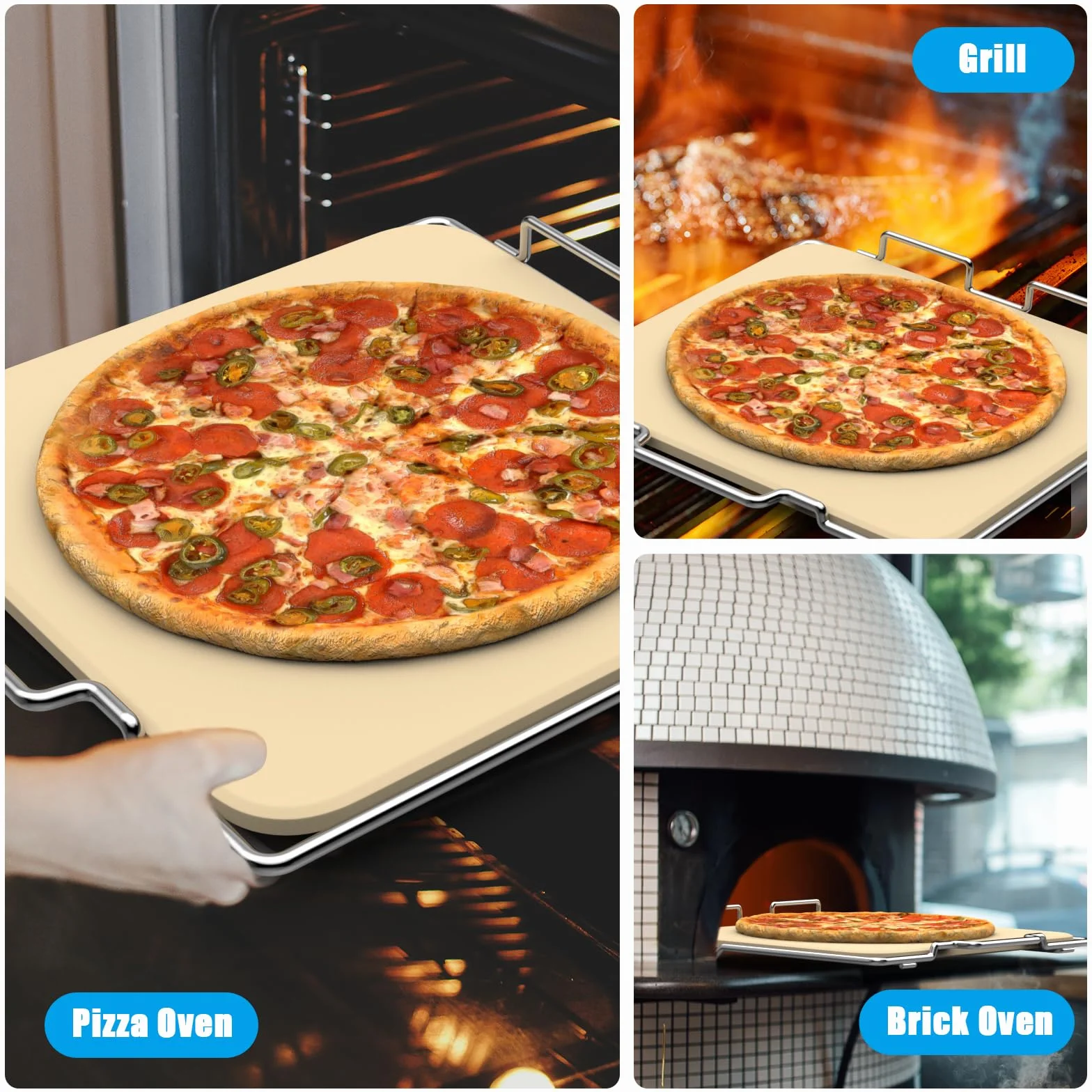 Outspark Pierre à pizza avec support pour four à pizza Ninja Woodfire OO101 8 en 1 pour l'extérieur, ensemble de pierres de cuisson pour four et gril, accessoires de four à pizza pour Ninja OO100