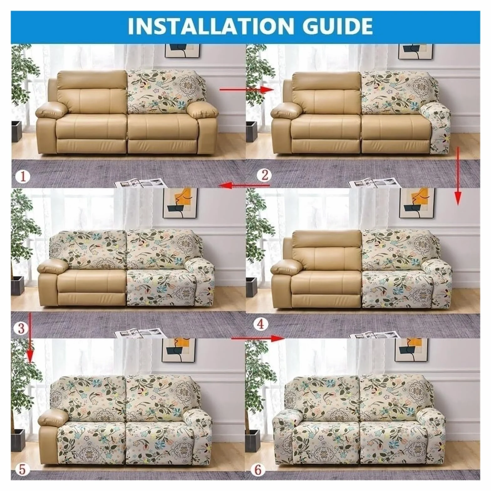 Housse de canapé inclinable extensible 2 places universelle avec poches, housses de canapé de massage électrique 6 pièces