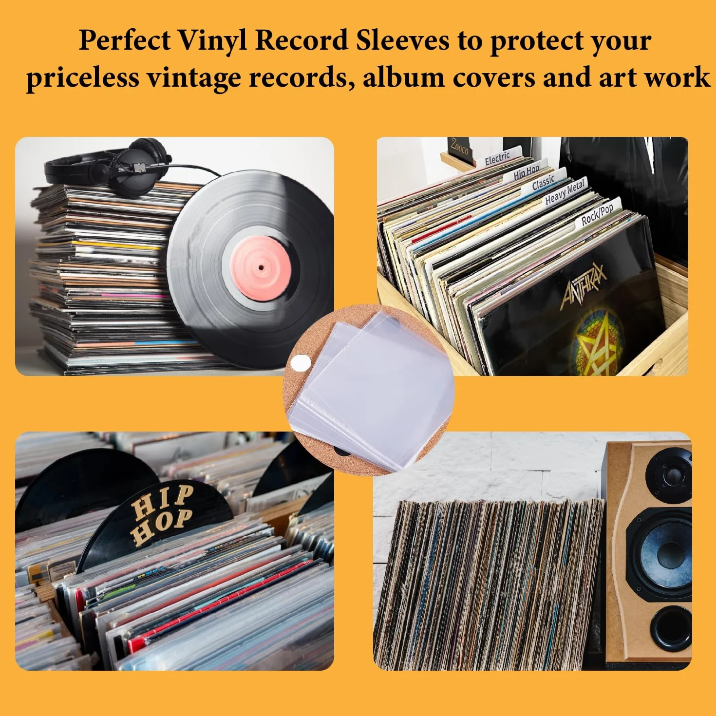 Lot de 50 Pochettes Vinyle Extérieur 10 Pouces, Protection Anti-Statique PP 27x27 cm
