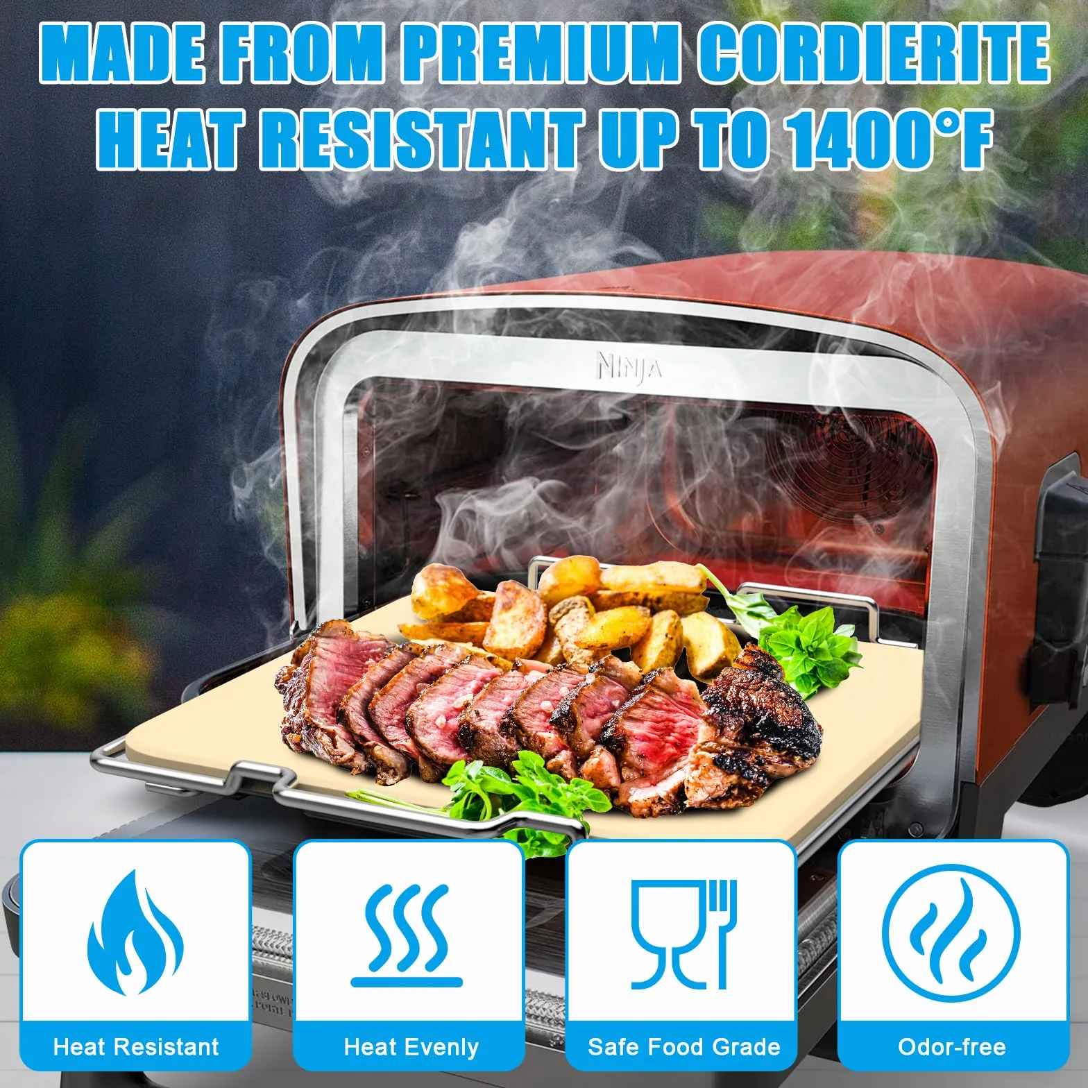 Outspark Pierre à pizza avec support pour four à pizza Ninja Woodfire OO101 8 en 1 pour l'extérieur, ensemble de pierres de cuisson pour four et gril, accessoires de four à pizza pour Ninja OO100