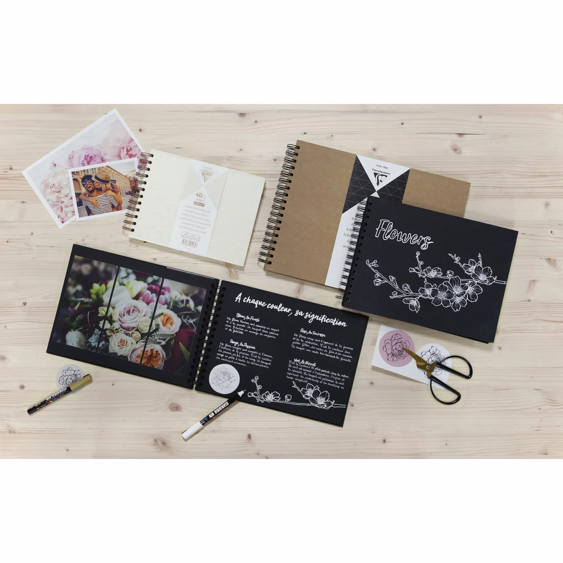 Clairefontaine 95433C Album à Personnaliser 40 Feuilles 32x24 cm Papier Blanc 200g m² Couverture Rigide Ivoire Irisée Spirale bronze Scrapbooking DIY