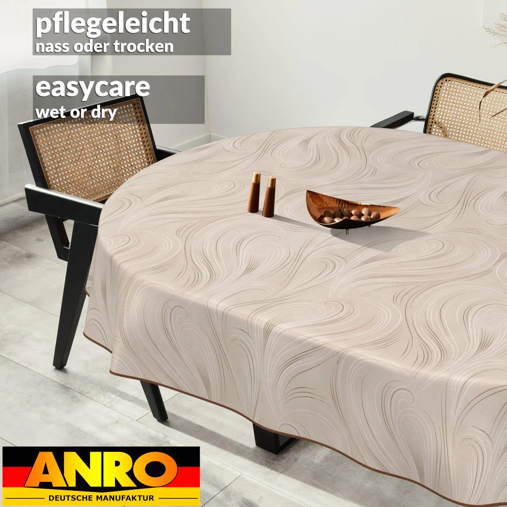 ANRO Nappe de Table en Toile cirée Lavable Ovale 180 x 140 cm Motif Abstrait Beige