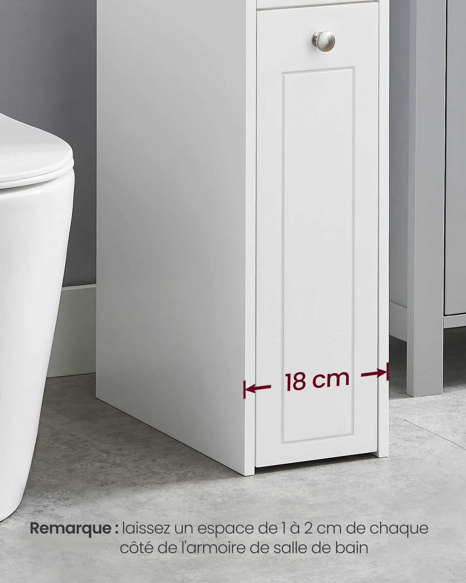 VASAGLE Petit Meuble de Salle de Bains, Placard Étroit, Petit Meuble de Rangement pour Papier Toilette, Armoire de Toilette avec Tiroir, Commode sur Pieds, pour Petits Espaces, Blanc BBC847P31