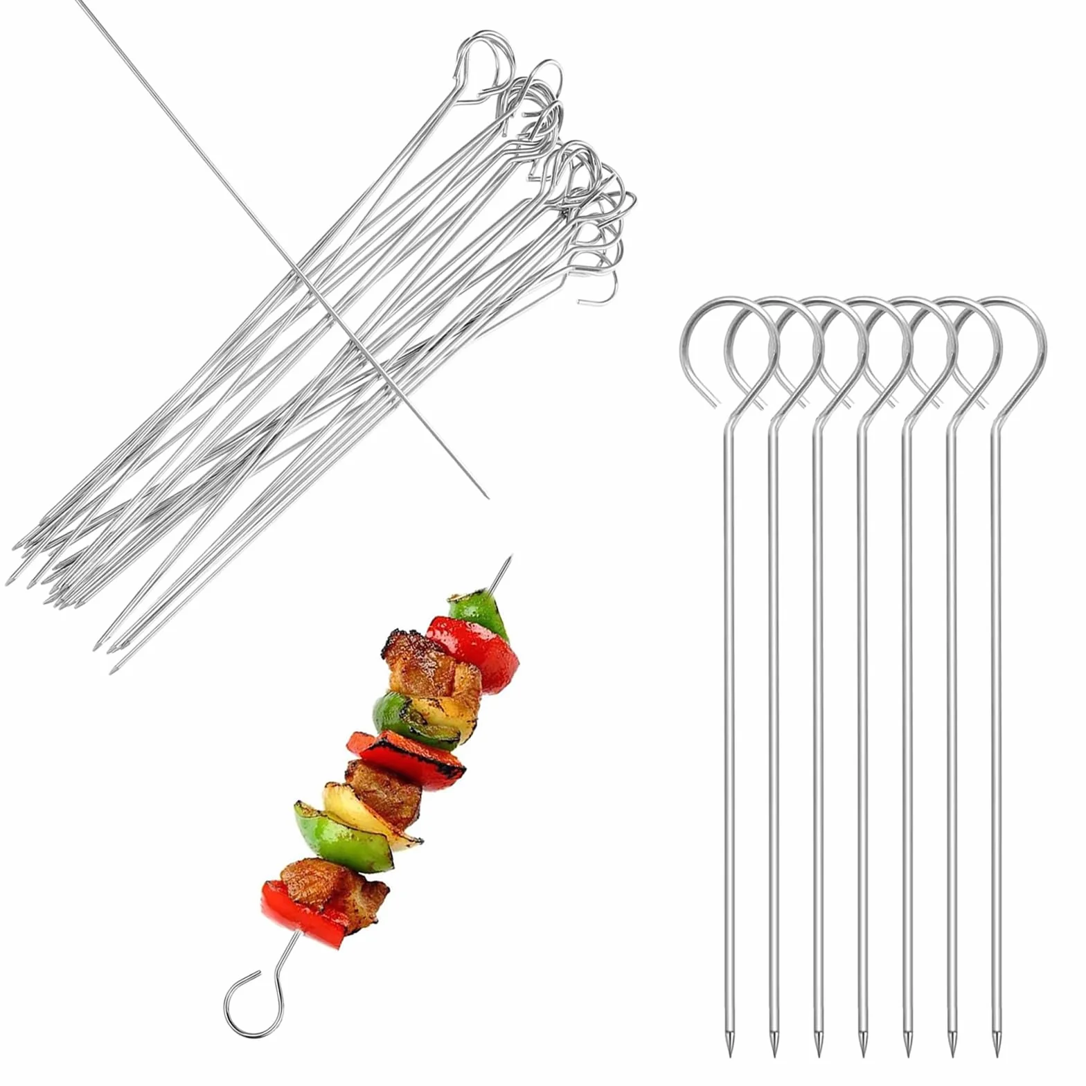 MUNTE Pic a Brochette Réutilisable en Acier Inoxydable 80 Pièces 2,5mm x 15cm Barbecue
