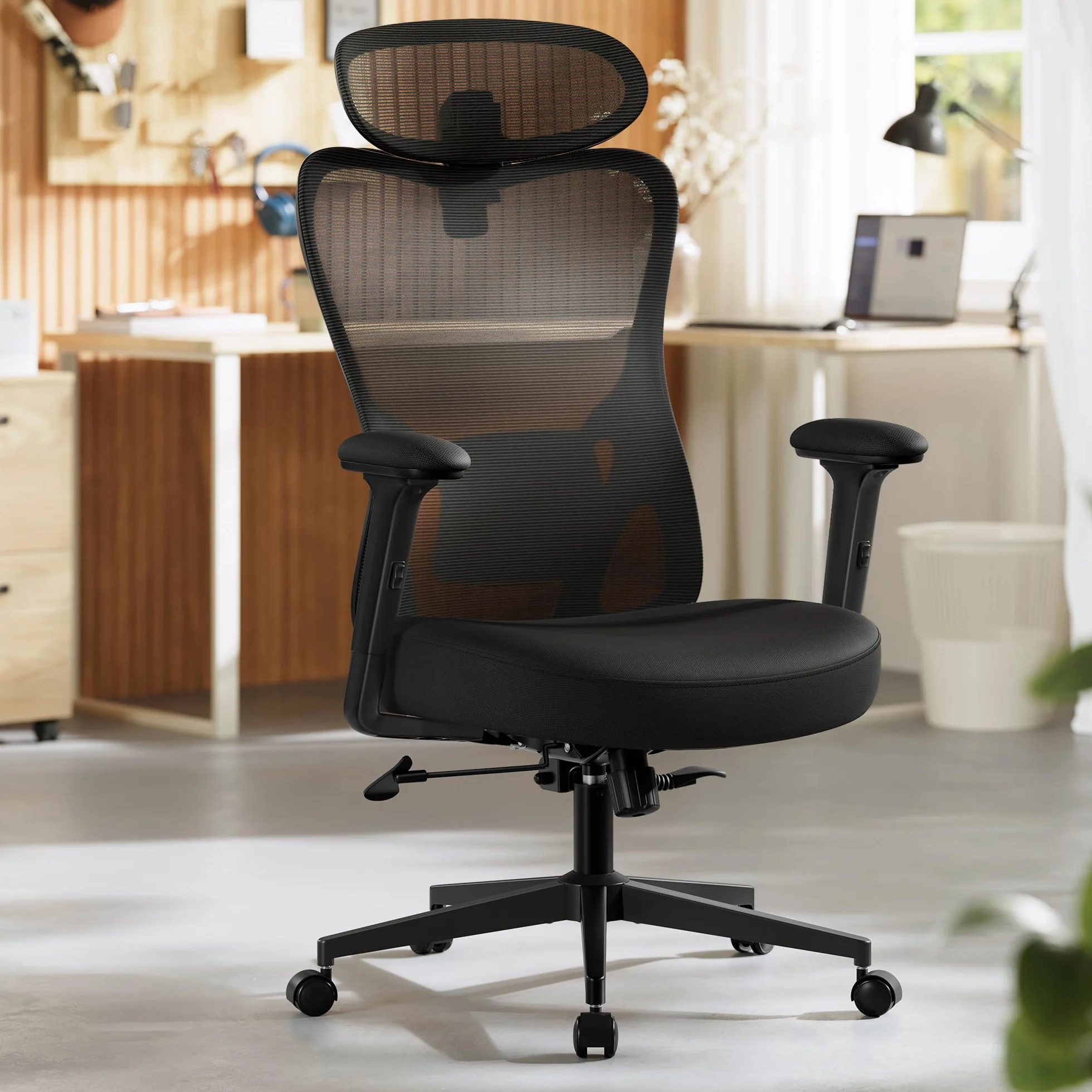 SONGMICS Chaise de Bureau Ergonomique Fauteuil Soutien Lombaire Réglable 150 kg Noir